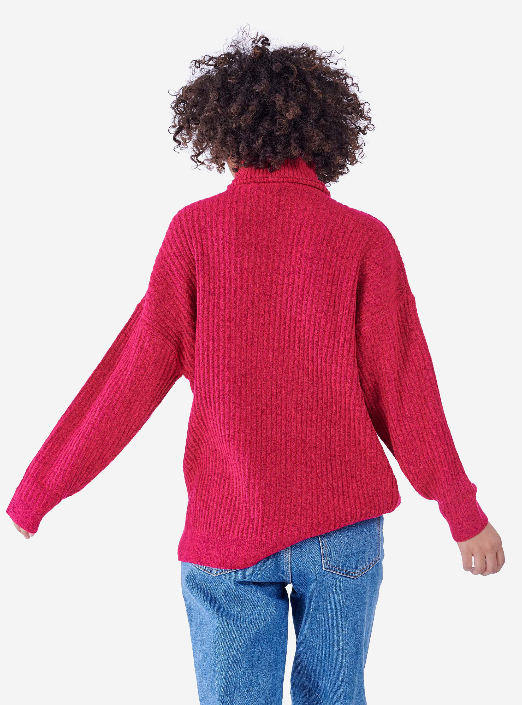 Jersey de cuello alto oversize, FUCSIA