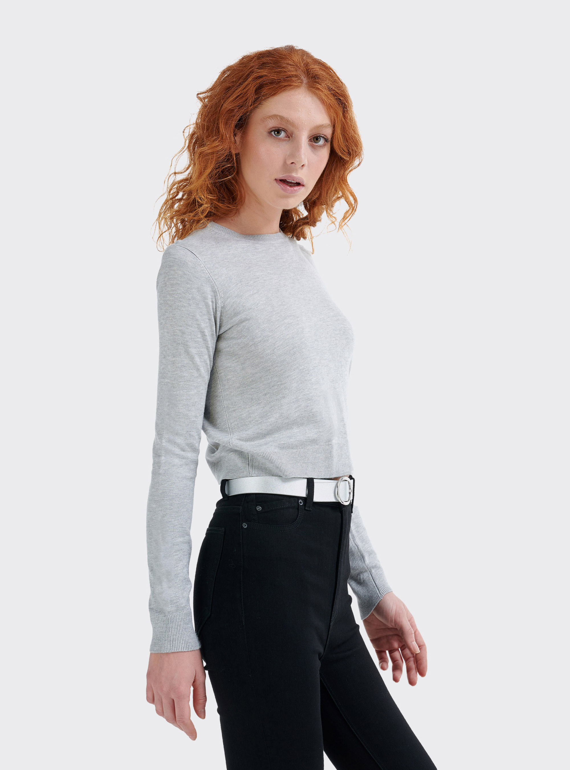 Pullover basic cropped comfort fit, C148 ICE MELANGE