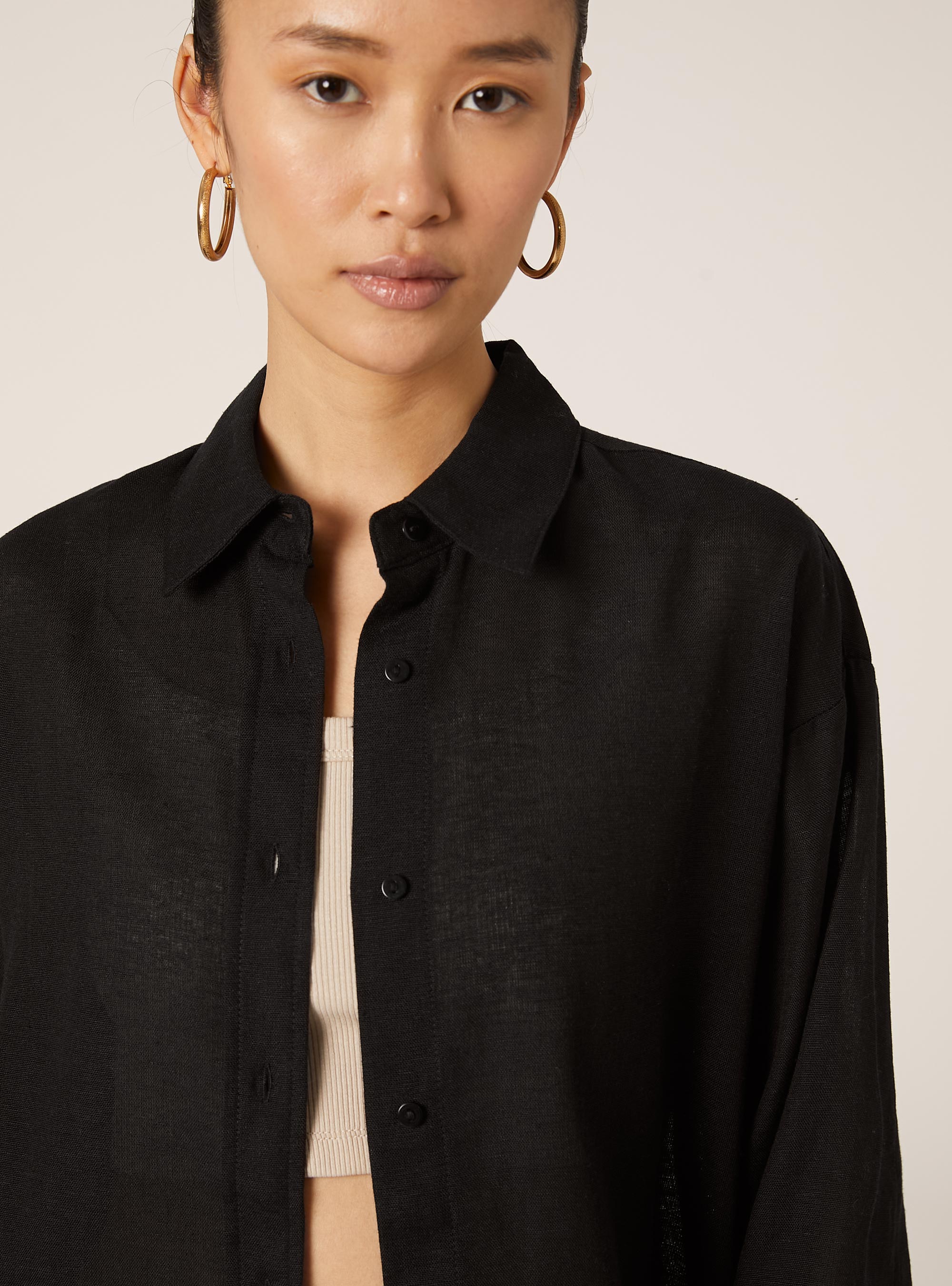 Comfort fit linen shirt, BK1 BLACK