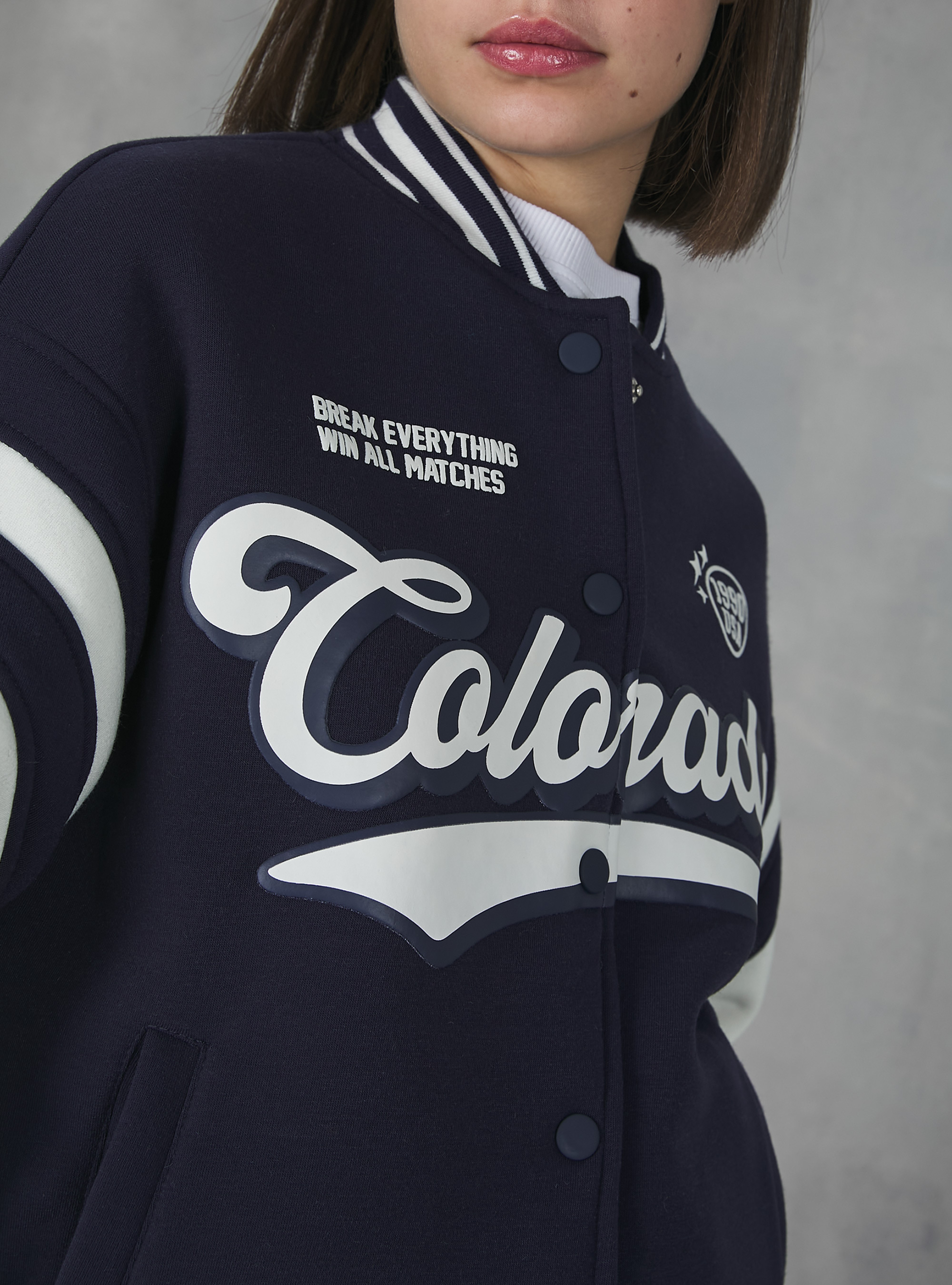 College Bomber Jacket with print, NA2 NAVY MEDIUM
