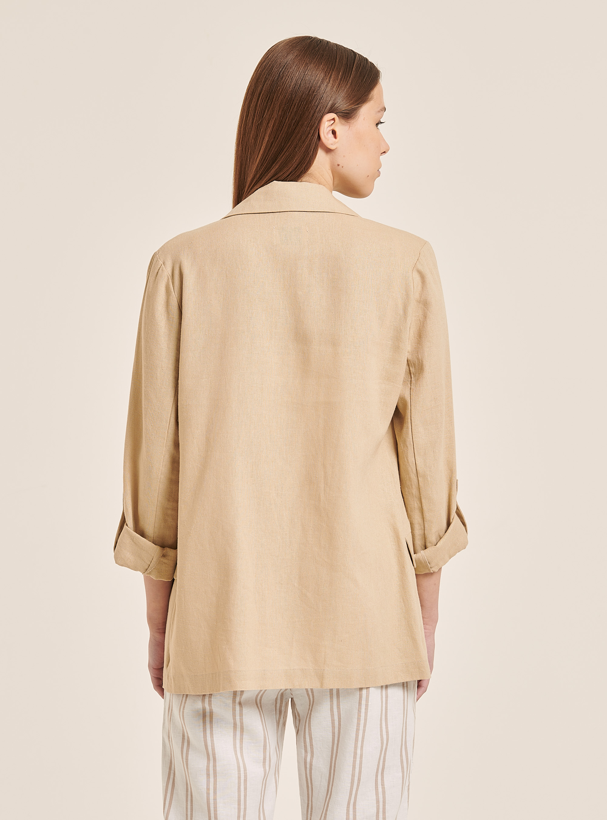 Plain Linen Blend Blazer, C4505 BEIGE