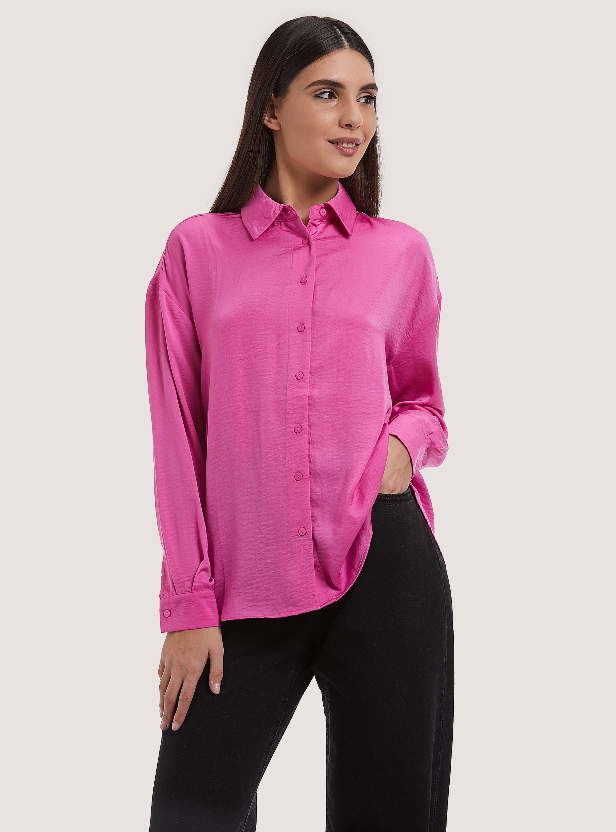 Chemise en satin uni, FX3 FUXIA LIGHT