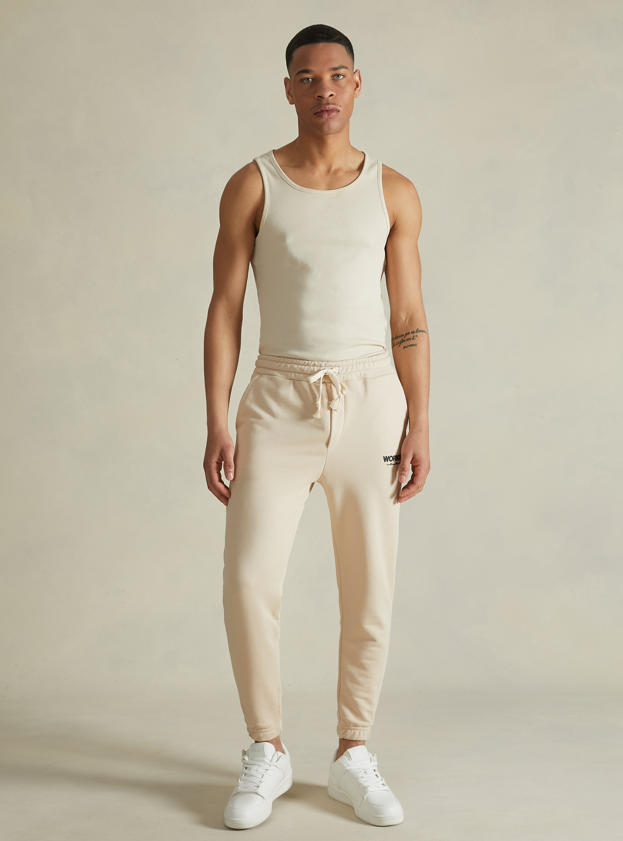 Jogger trousers with Workshop print, BG3 BEIGE LIGHT