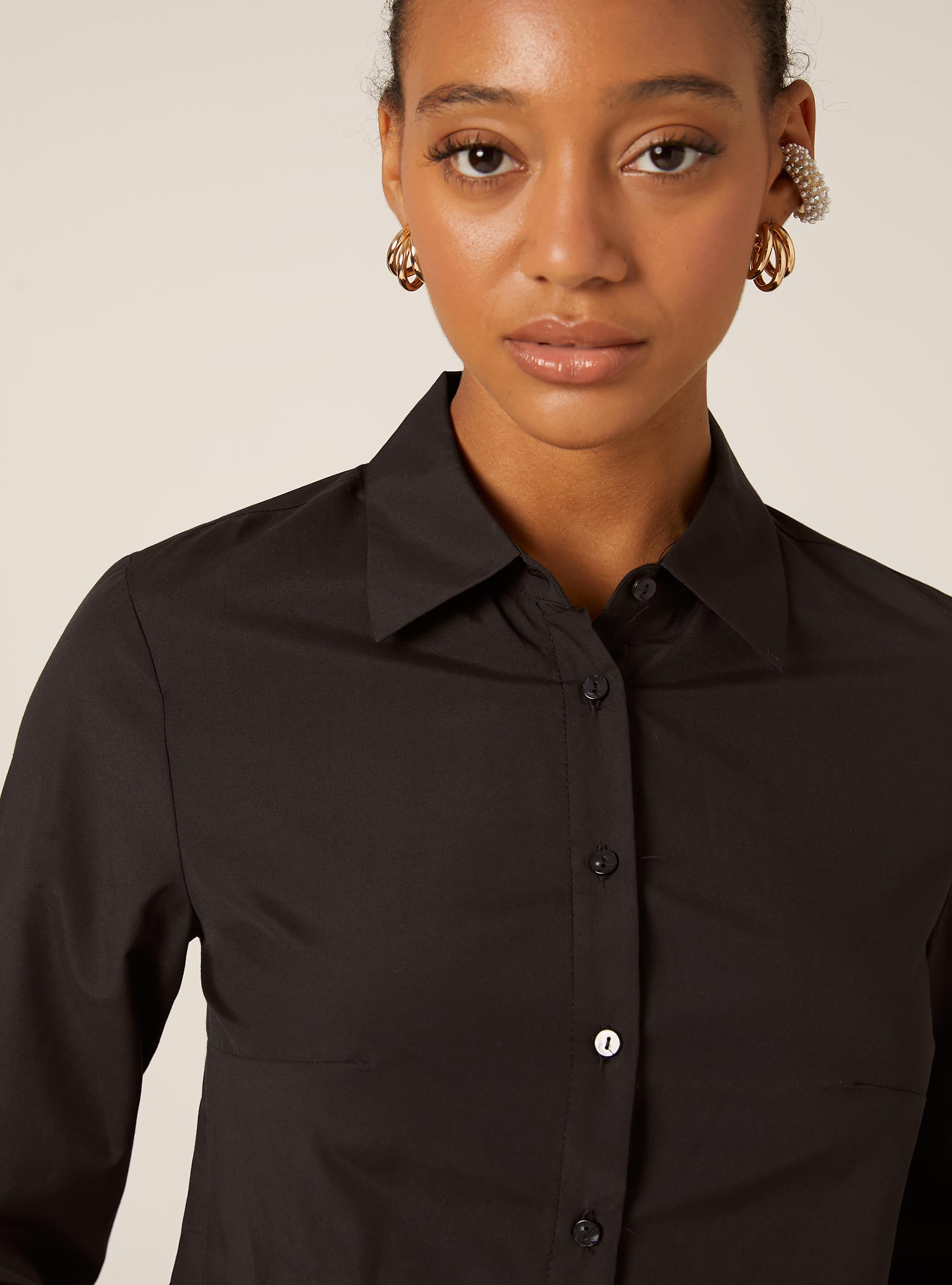 Cropped poplin shirt, BK1 BLACK