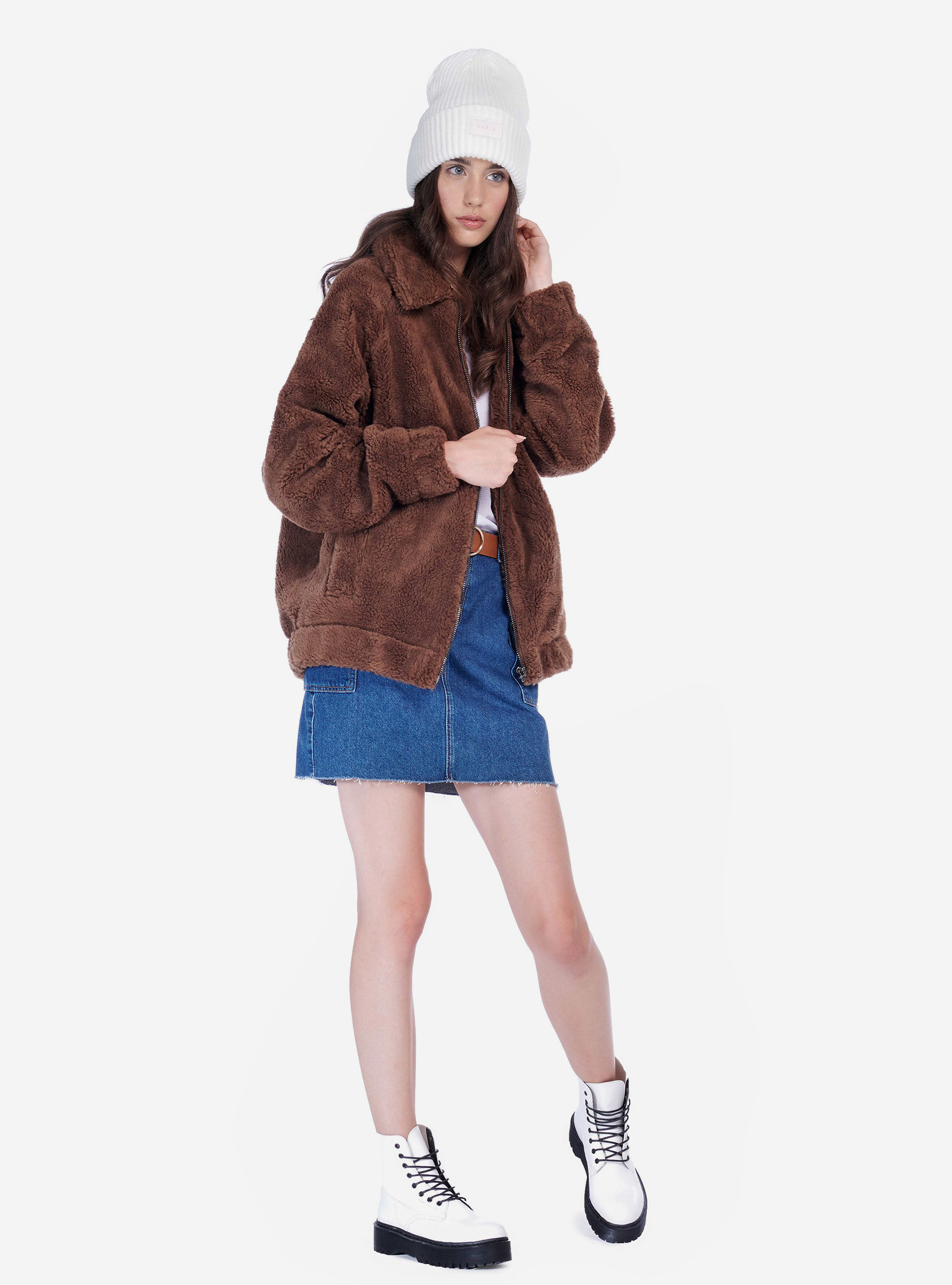 Sheepskin-effect jacket, BROWN