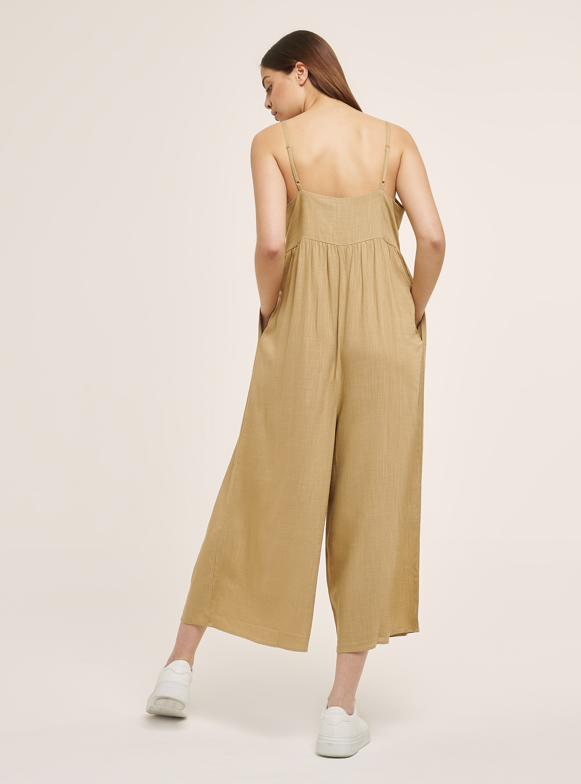 Plain-coloured linen-blend jumpsuit, BEIGE