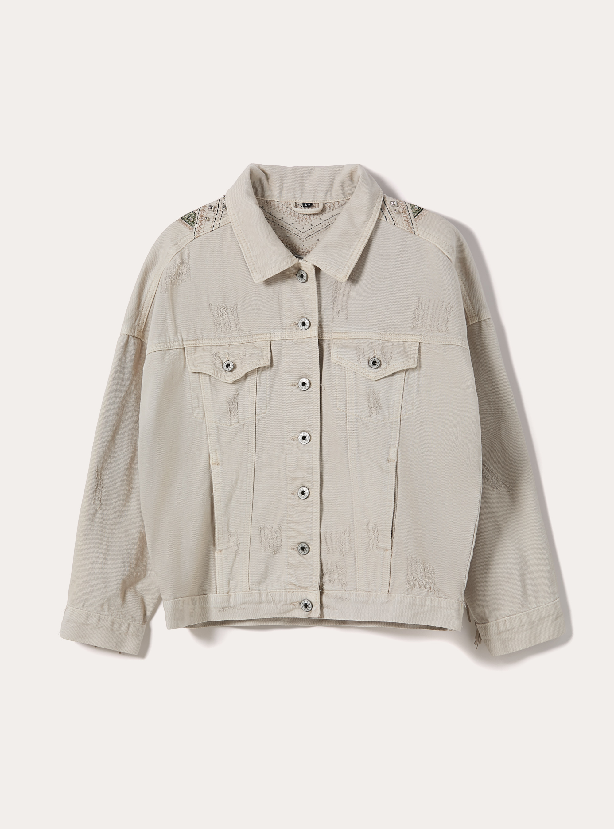 Denim jacket with fringes, BG3 BEIGE LIGHT