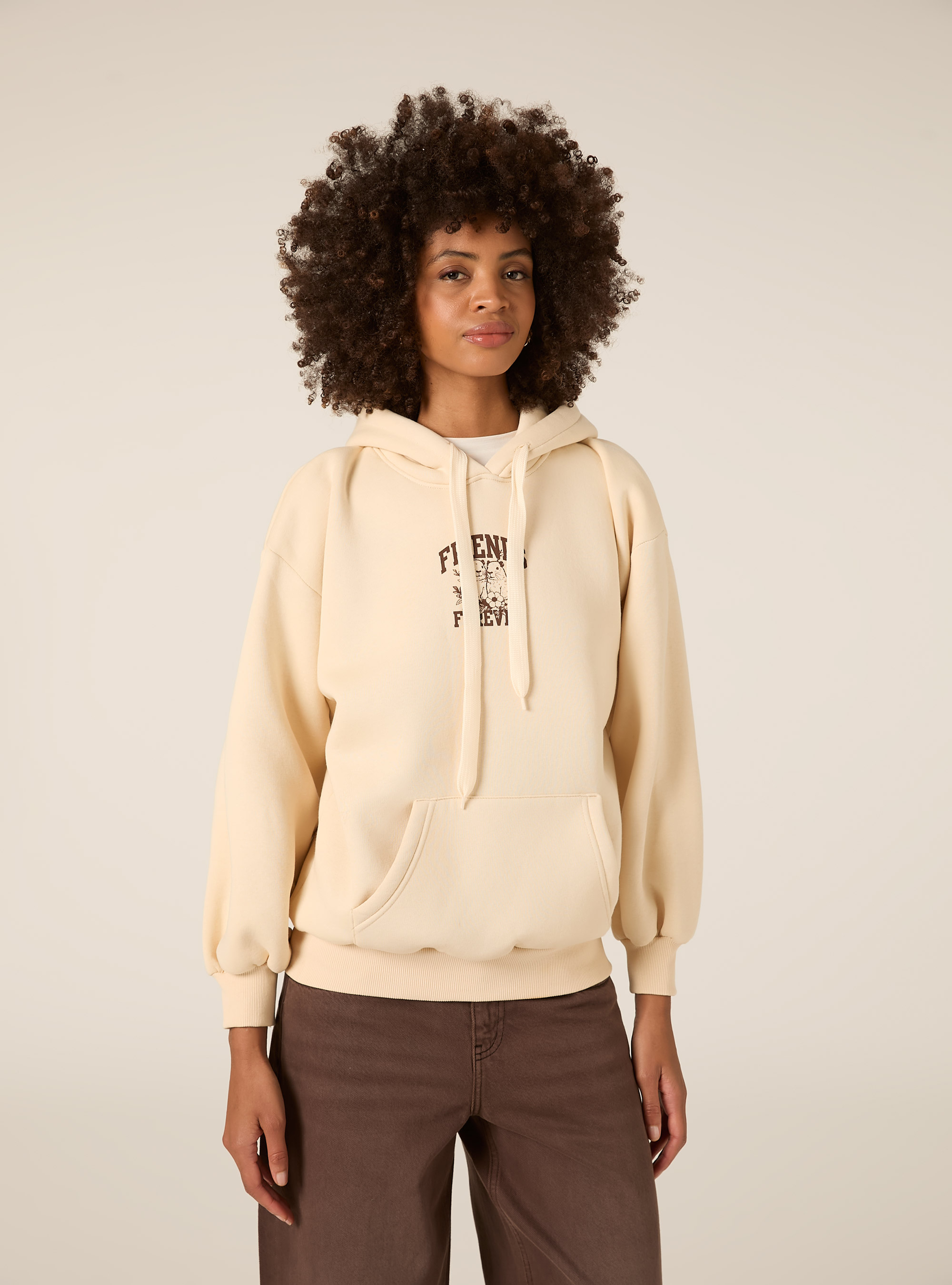 Sweat oversize à capuche et imprimé, CR2 CREAM MEDIUM