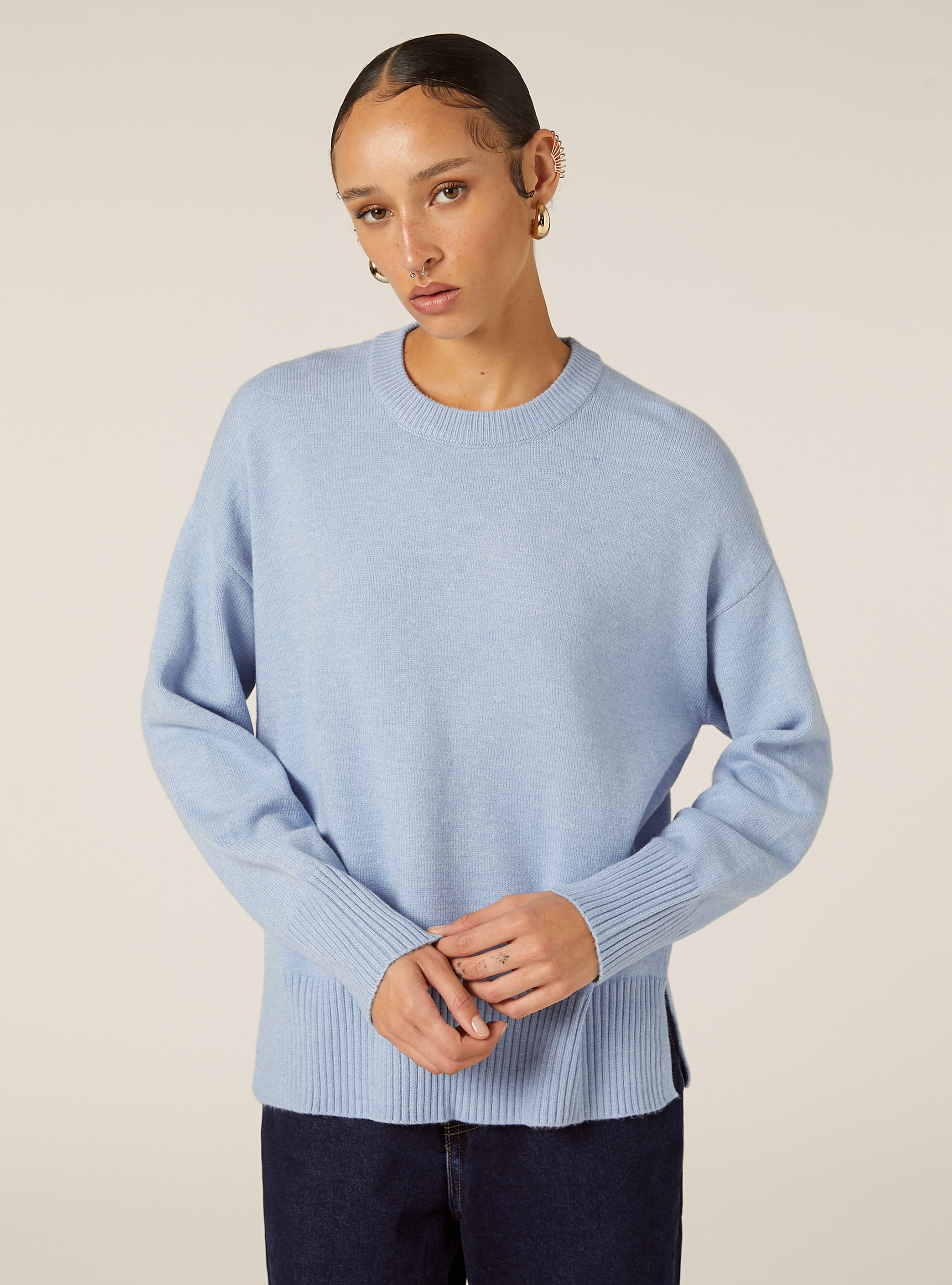 Maglia girocollo basic, MAZ2 AZURE MEL MEDIUM