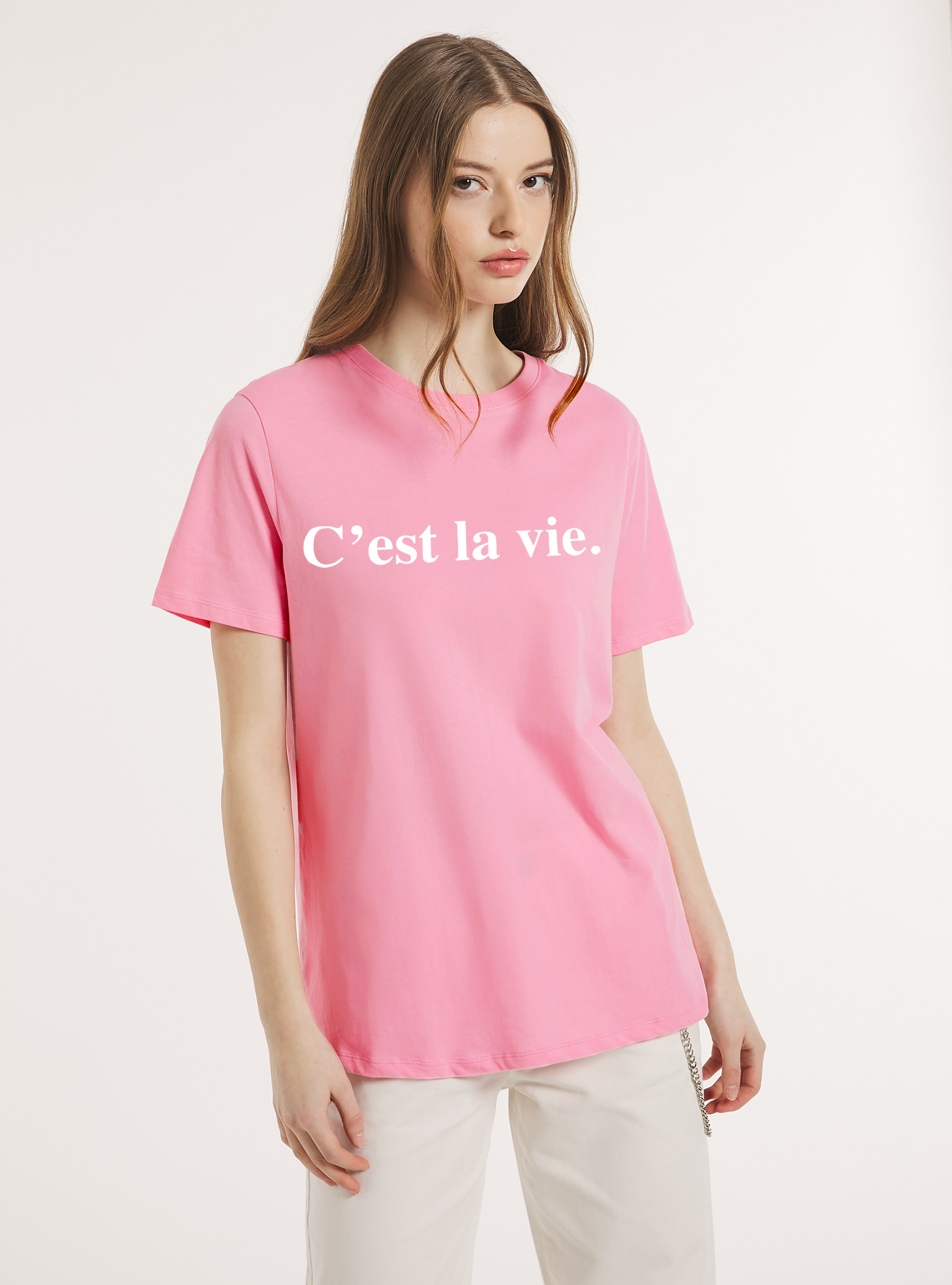 T-Shirt mit Schriftzugdruck, PK2 PINK MEDIUM