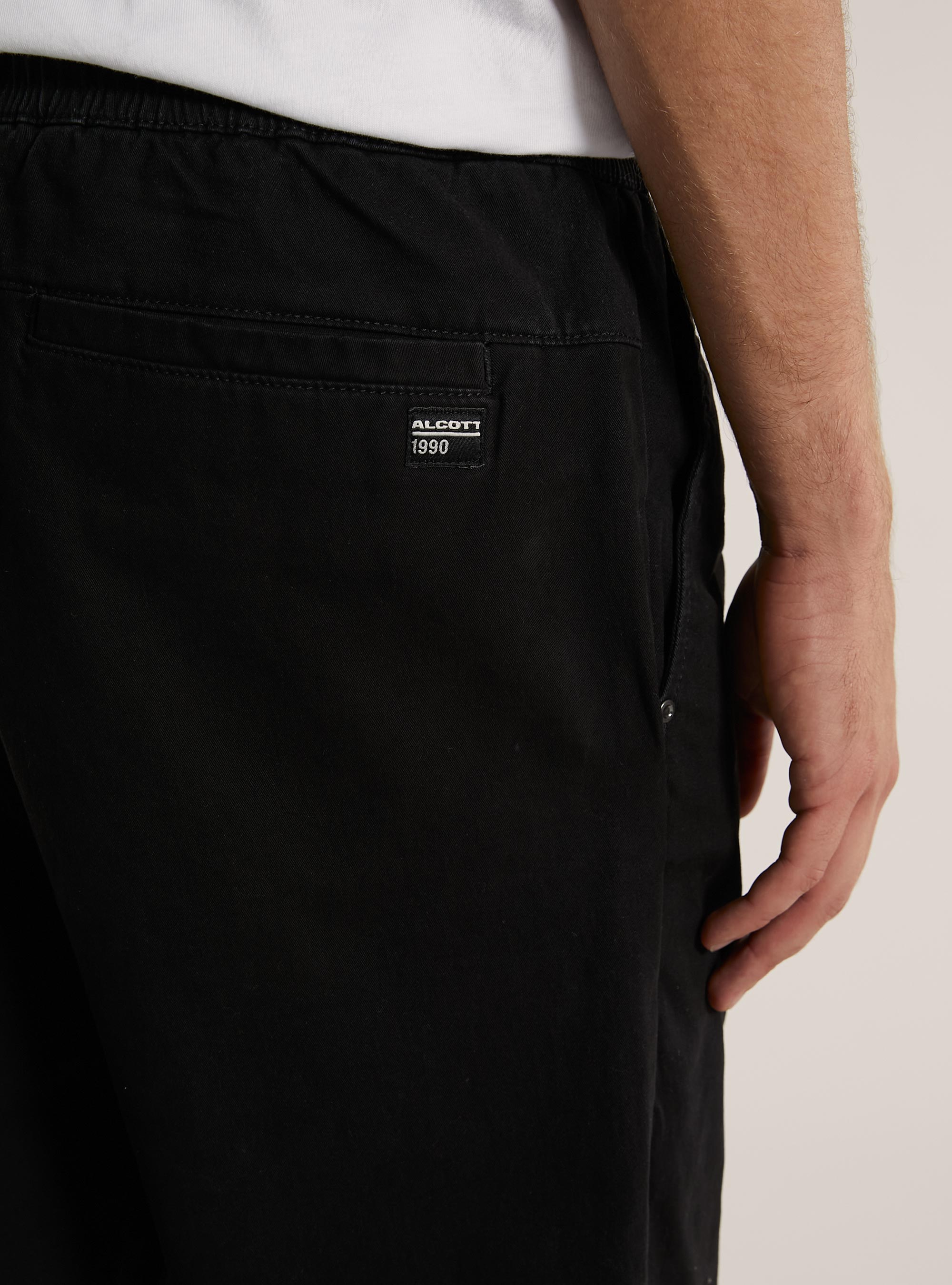 Cotton jogger trousers with elastic band and drawstring, BK1 BLACK