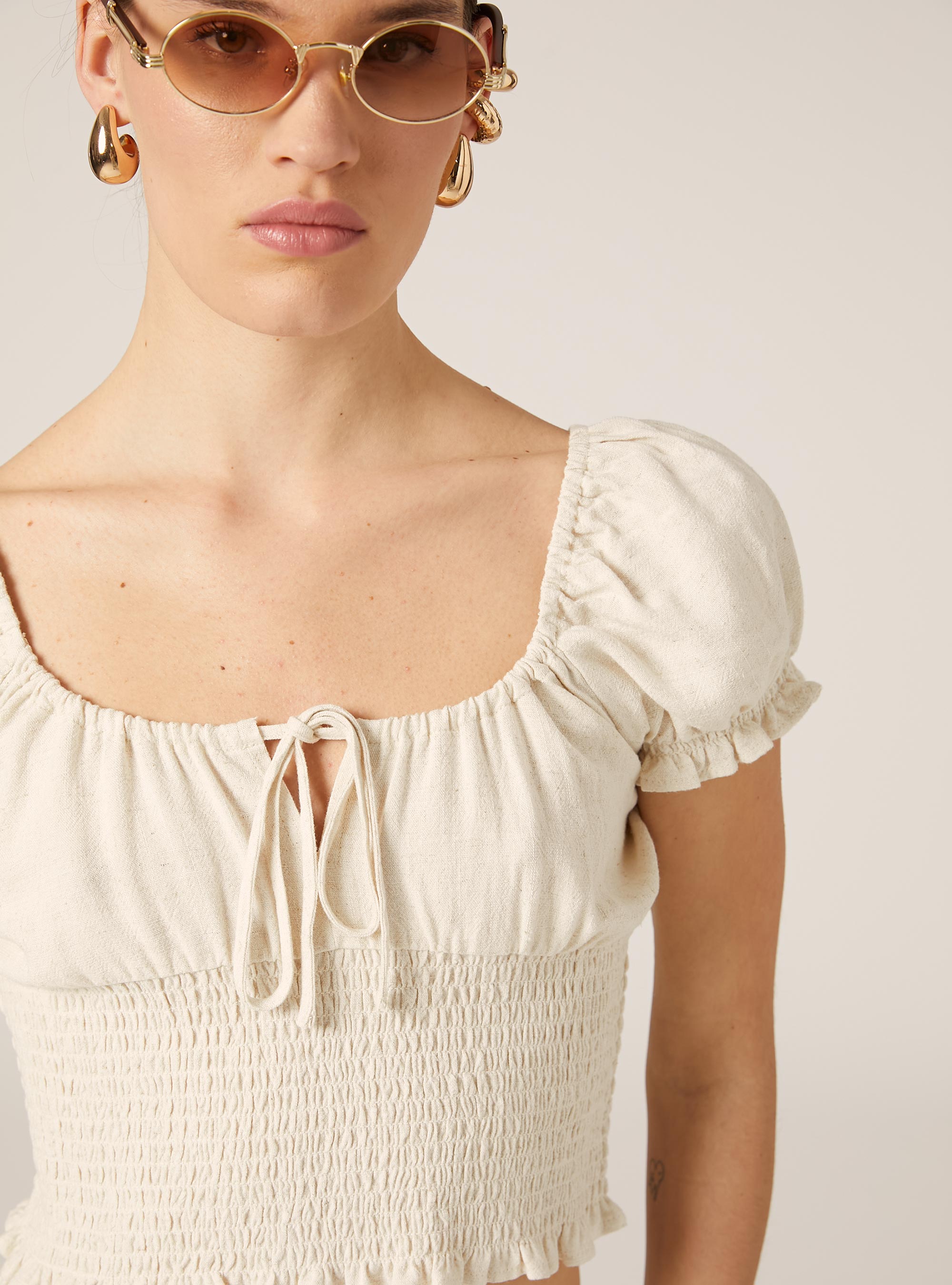 Blouse en lin, MBG3 BEIGE MEL LIGHT