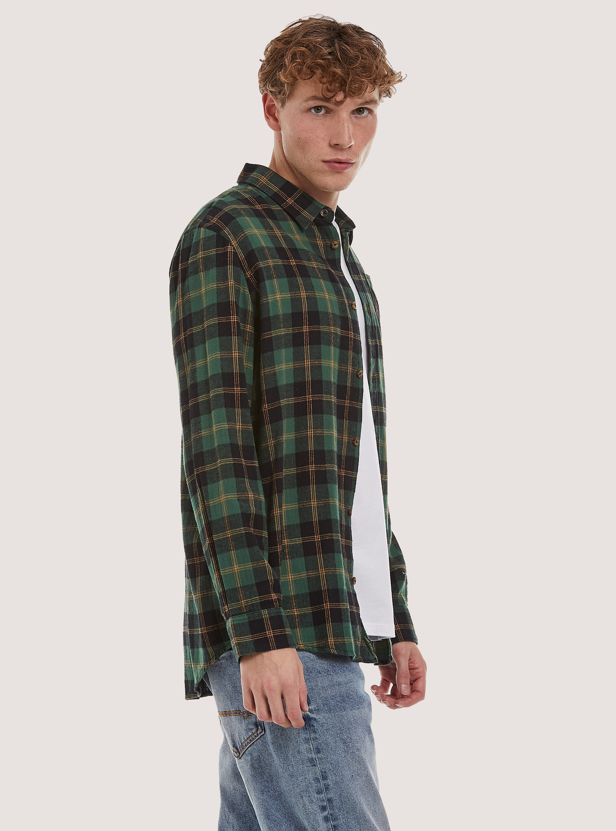 Checked Flannel Shirt, GN2 GREEN MEDIUM
