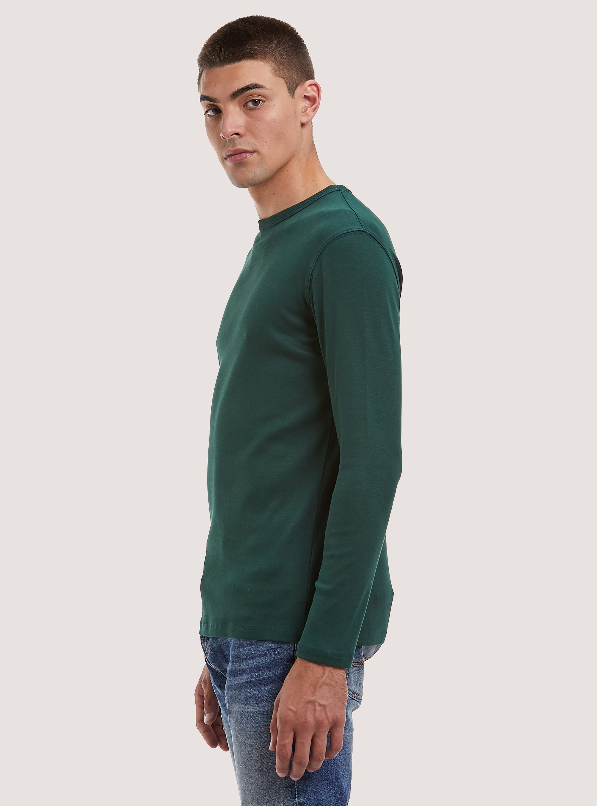 Long-sleeved cotton T-shirt, GN1 GREEN DARK