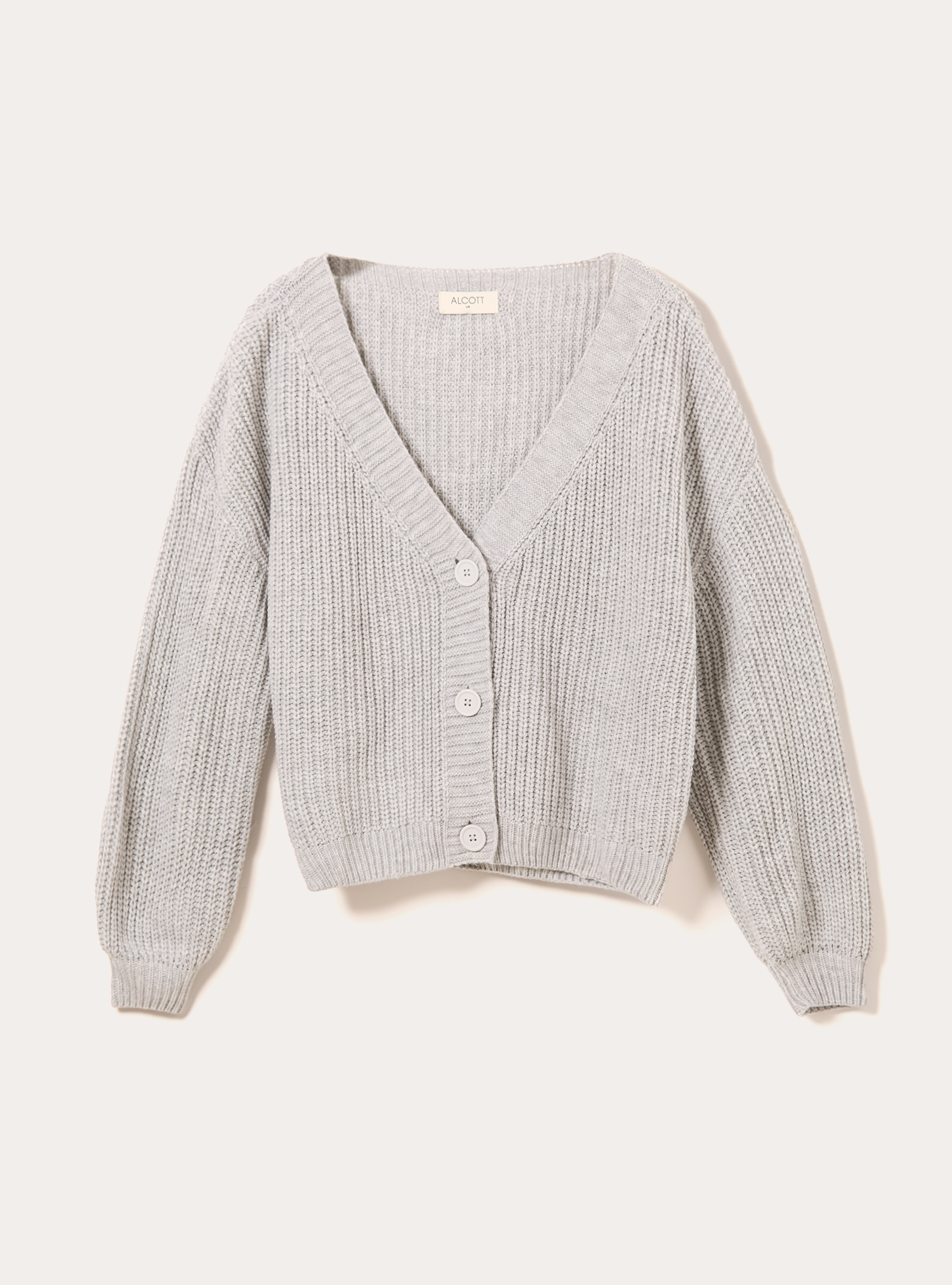 Knitted cardigan with V-neck, MGY2 GREY MEL MEDIUM