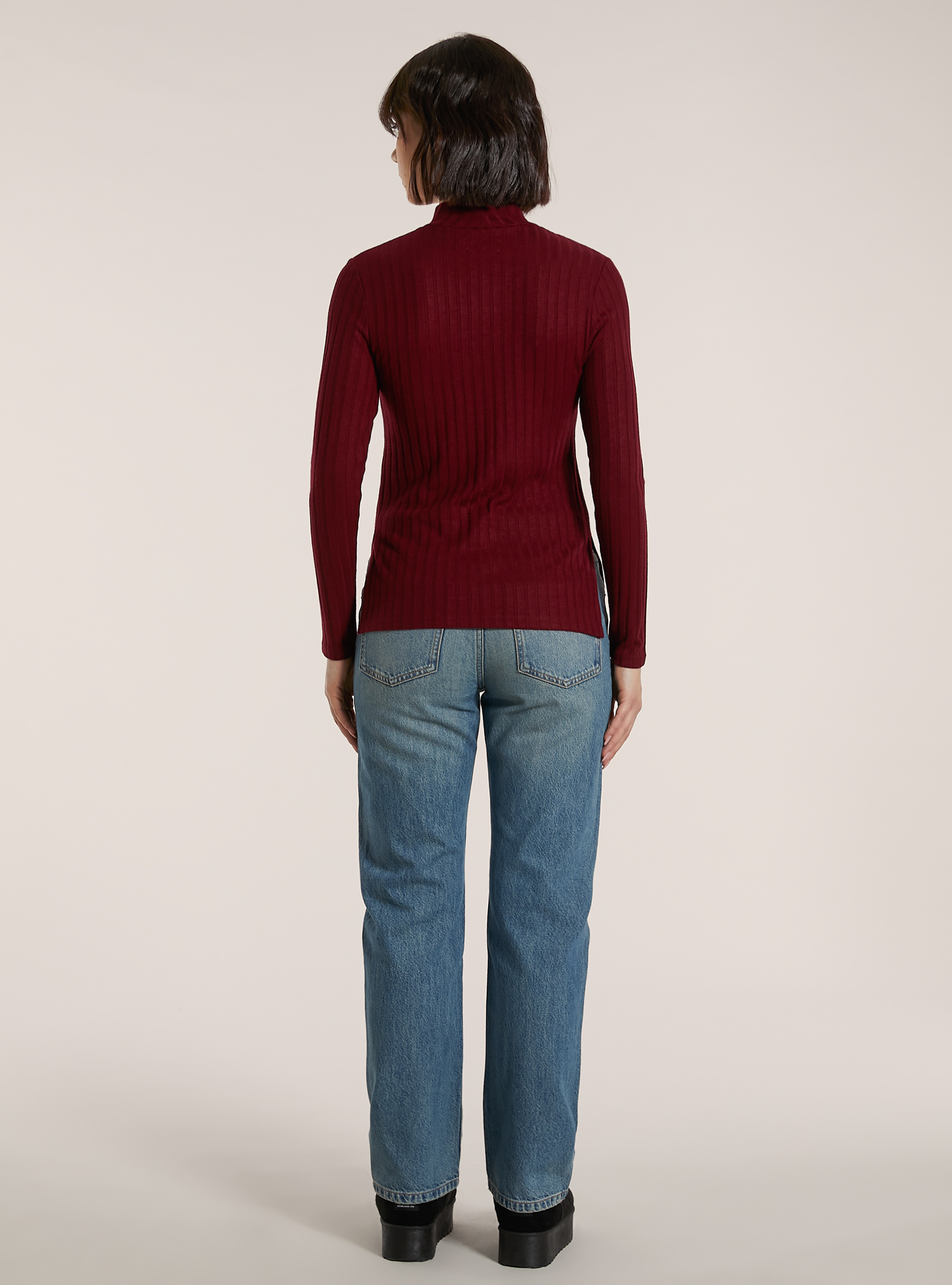 Maglia collo alto a coste, BO2 BORDEAUX MEDIUM