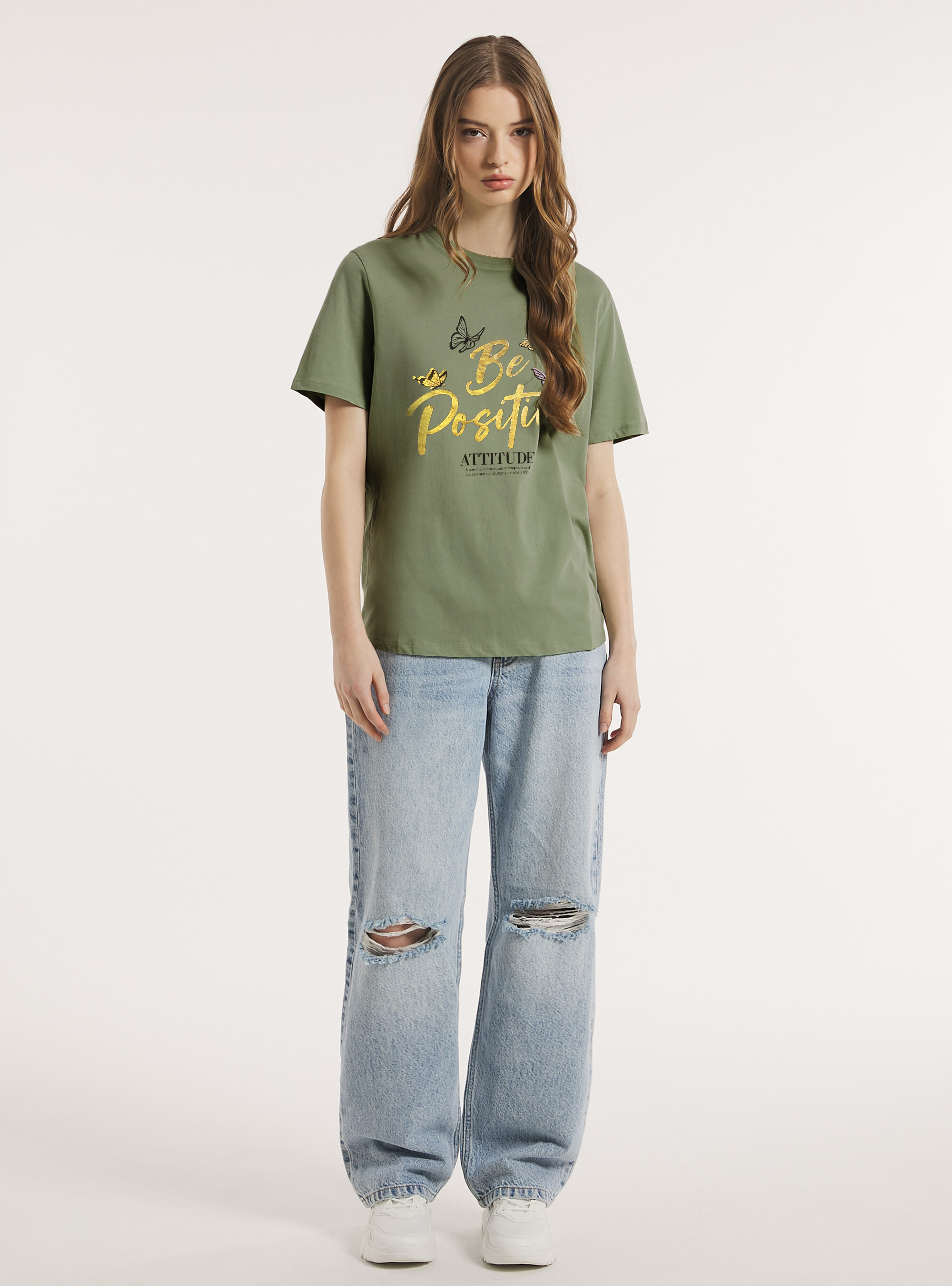 T-shirt with metallic lettering print, KY3 KAKY LIGHT