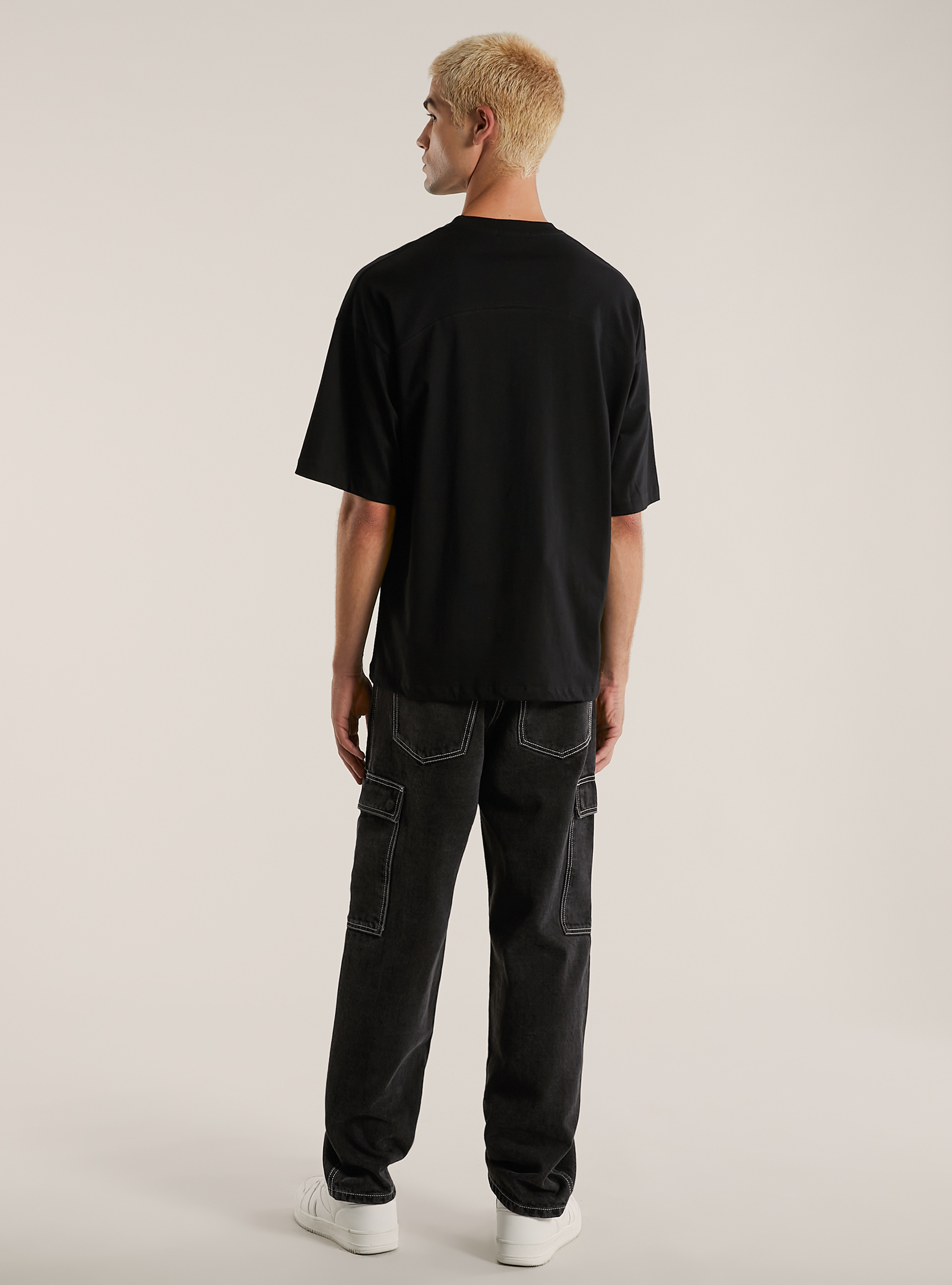 Over fit t-shirt with print, BK1 BLACK