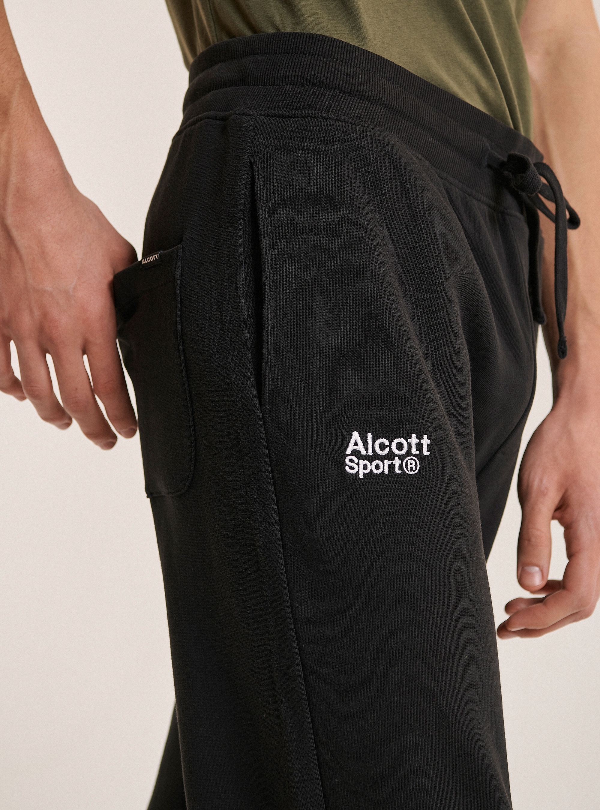 Pantaloni jogger con ricamo logo in cotone, NERO