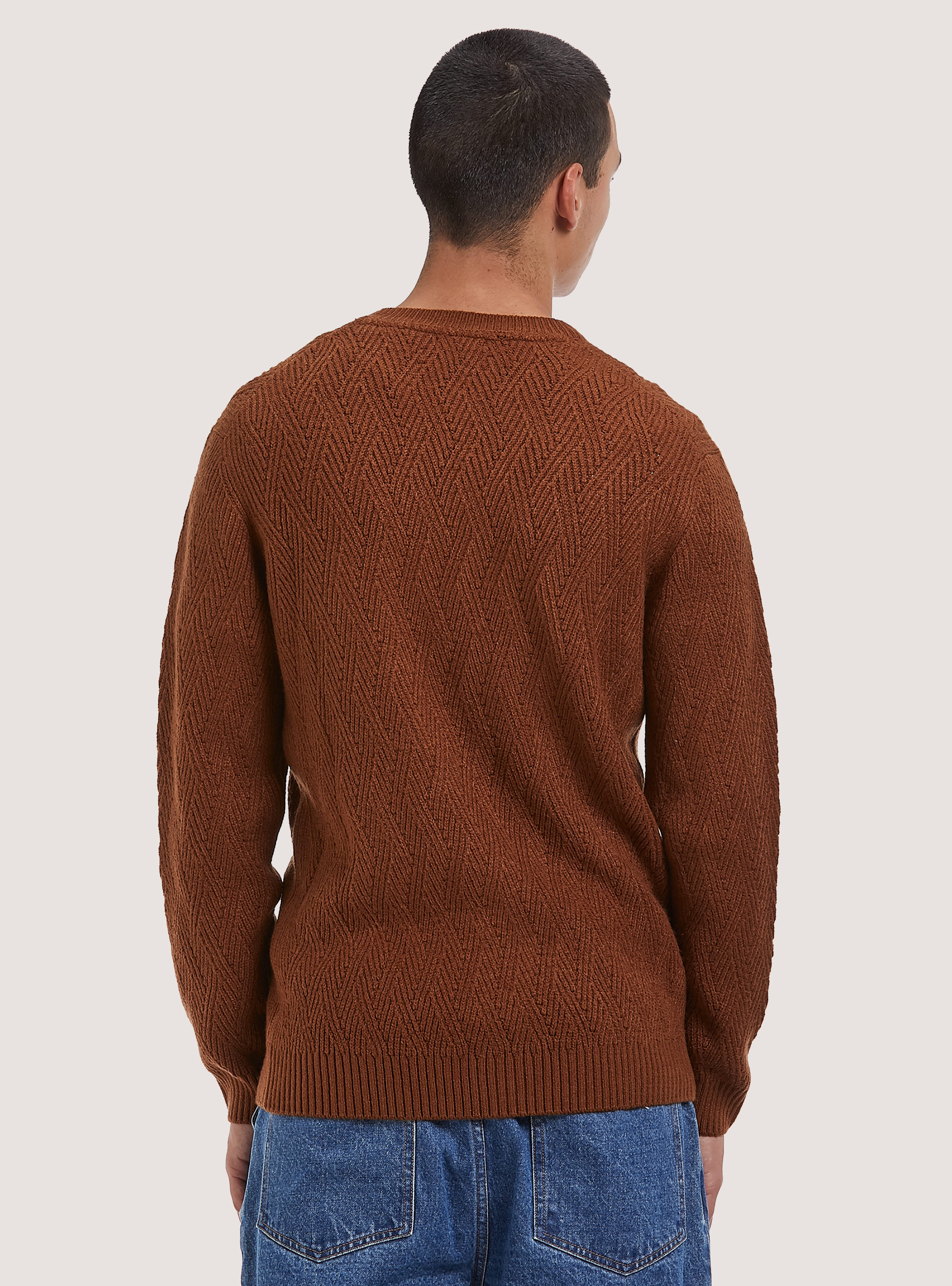 Soft pullover with geometric texture, TB1 TOBACCO DARK