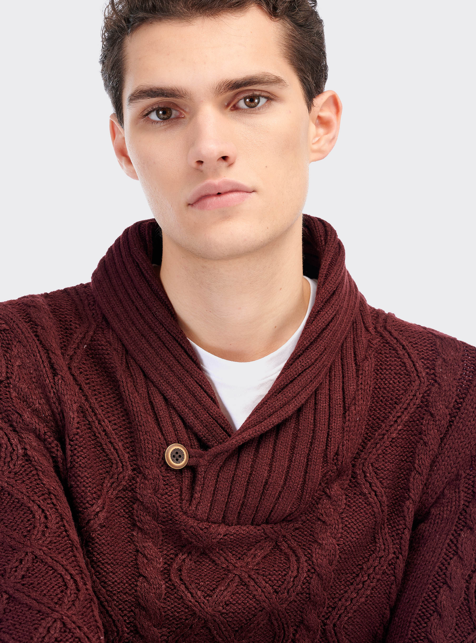 Shawl collar pullover, BORDEAUX