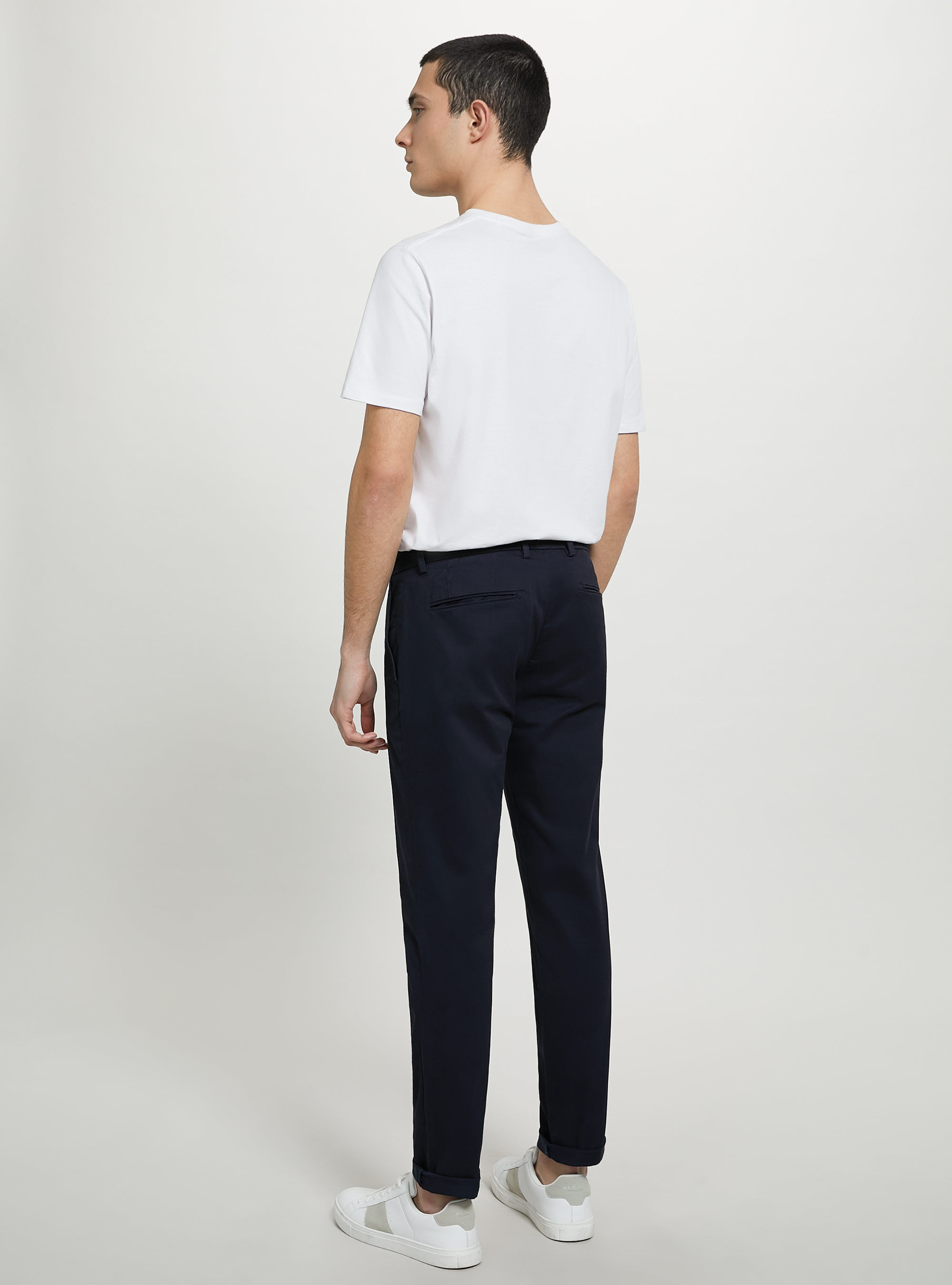 Pantalones chinos de sarga de algodón elástico, AZUL MARINO