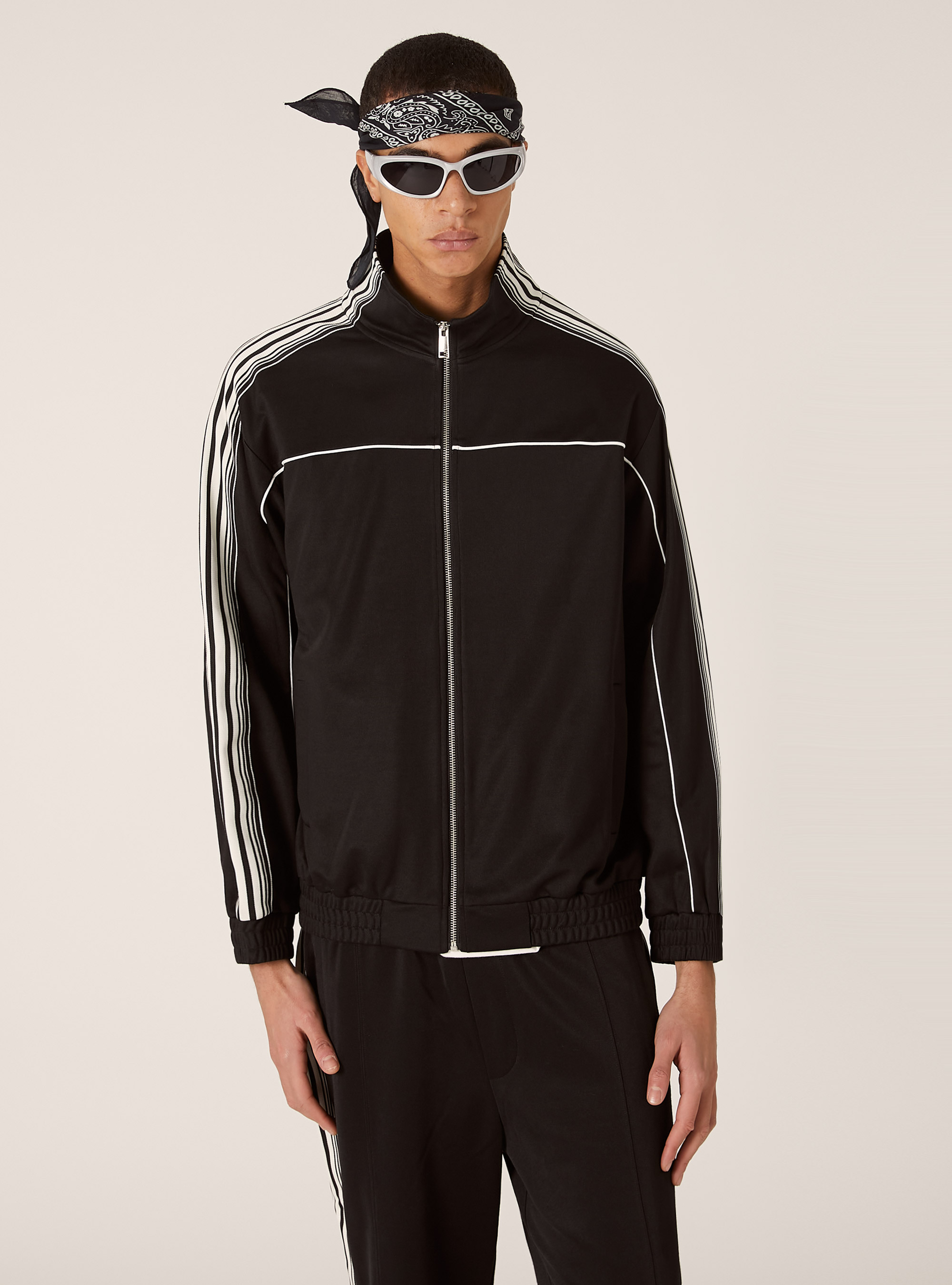 Acetate sweatshirt with zipper and side bands, BK1 BLACK