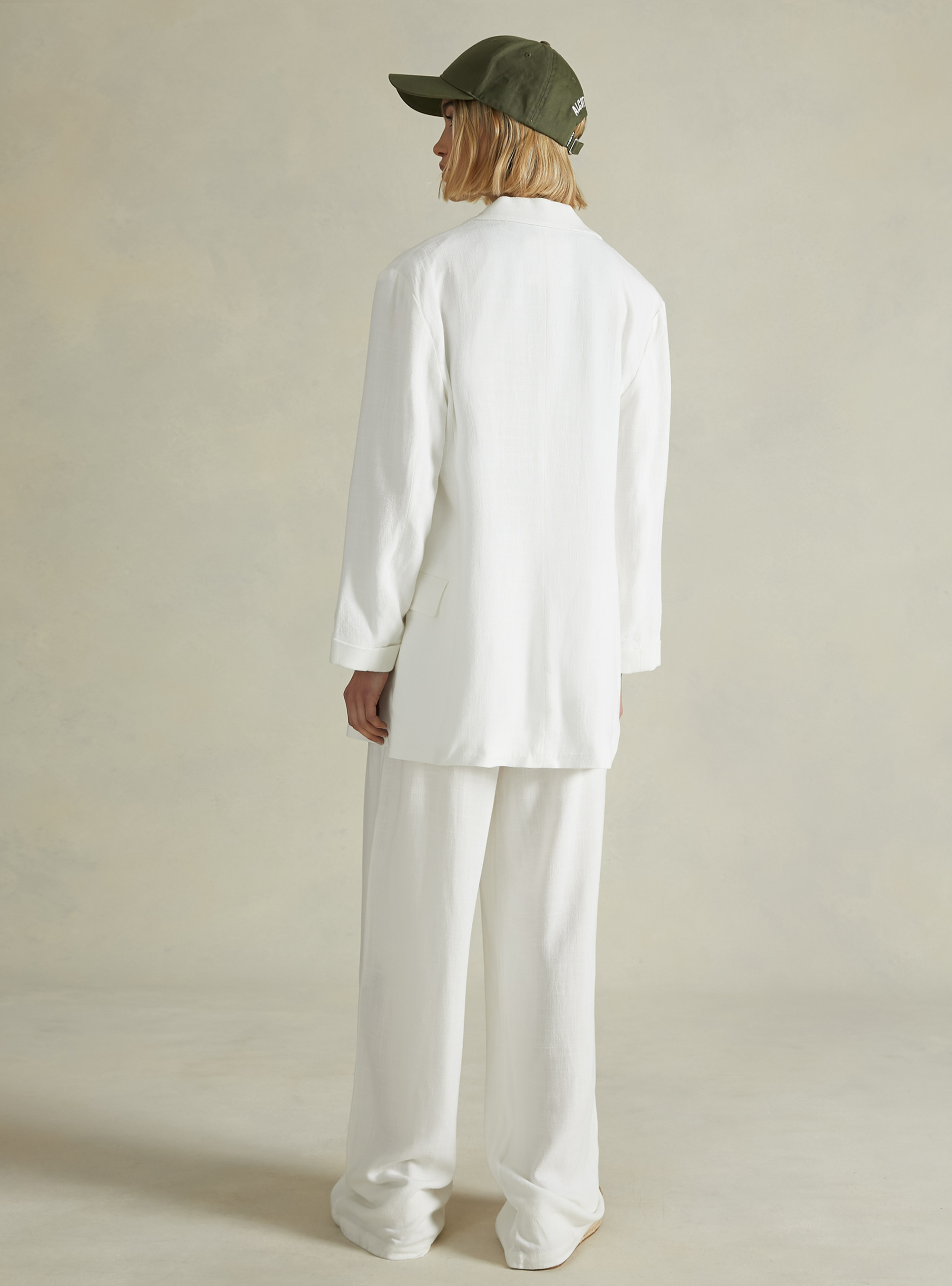 Blazer à double boutonnage en lin mélangé, WH2 WHITE