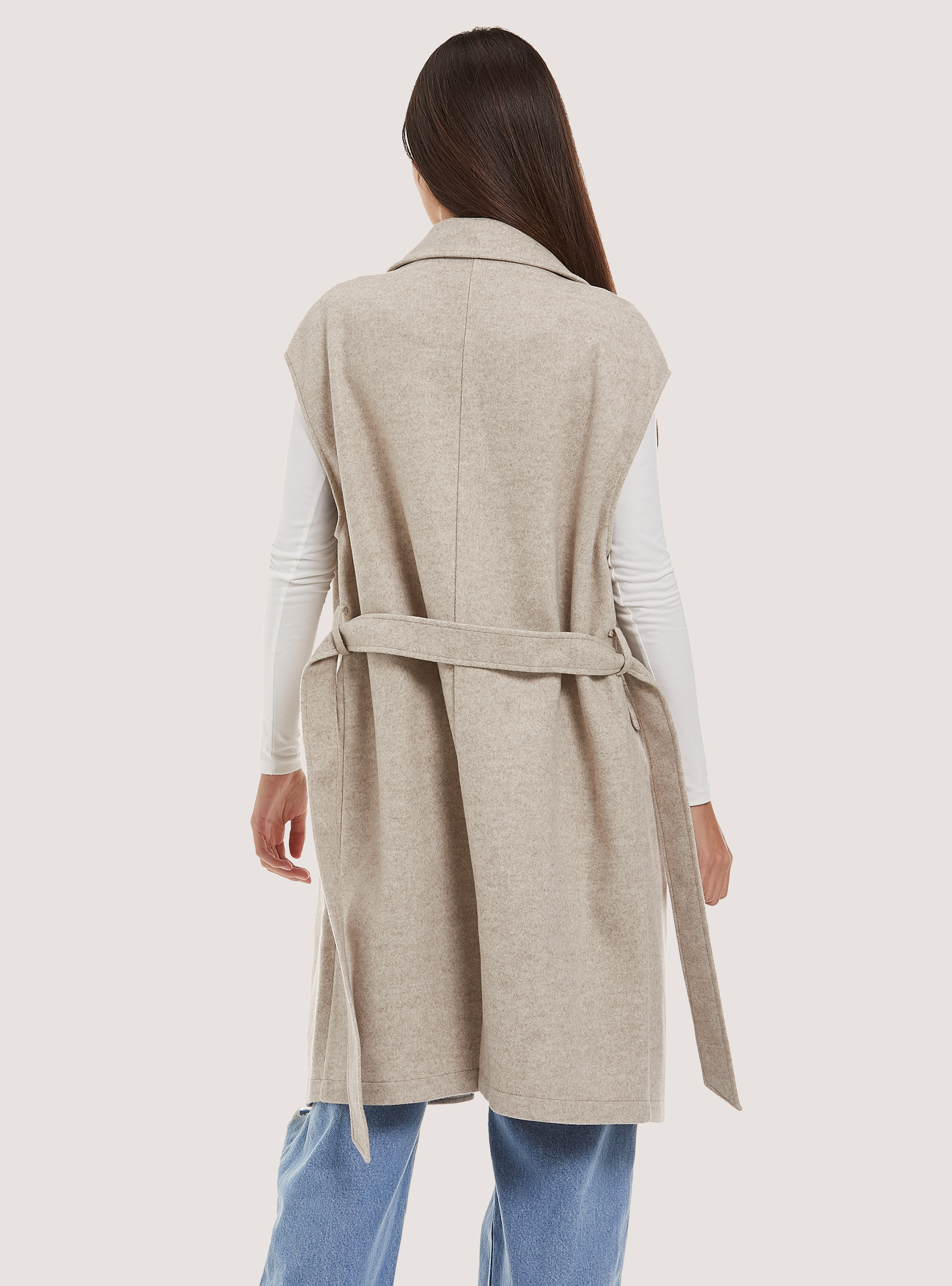 Sleeveless coat with belt, WH1 OFF WHITE