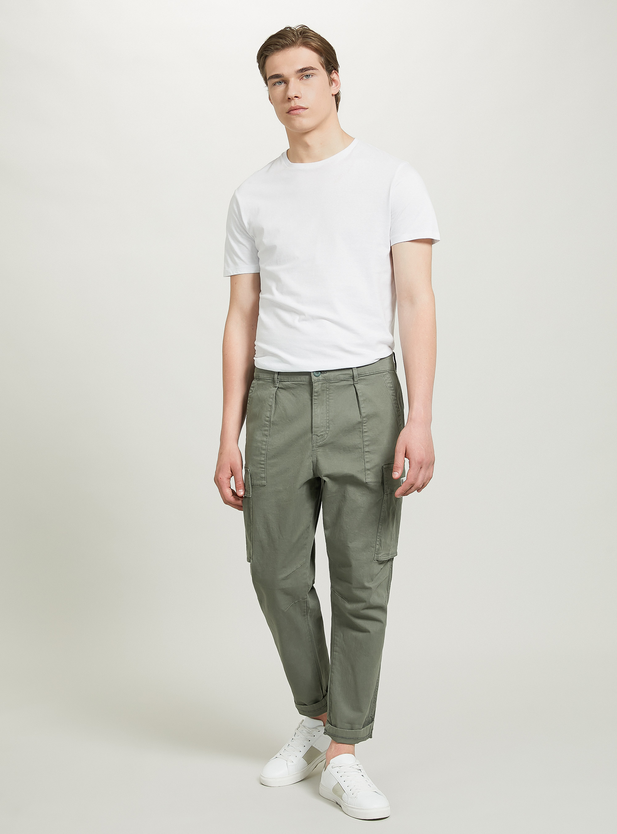 Pantaloni cargo relaxed in twill stretch, KY2 KAKY MEDIUM