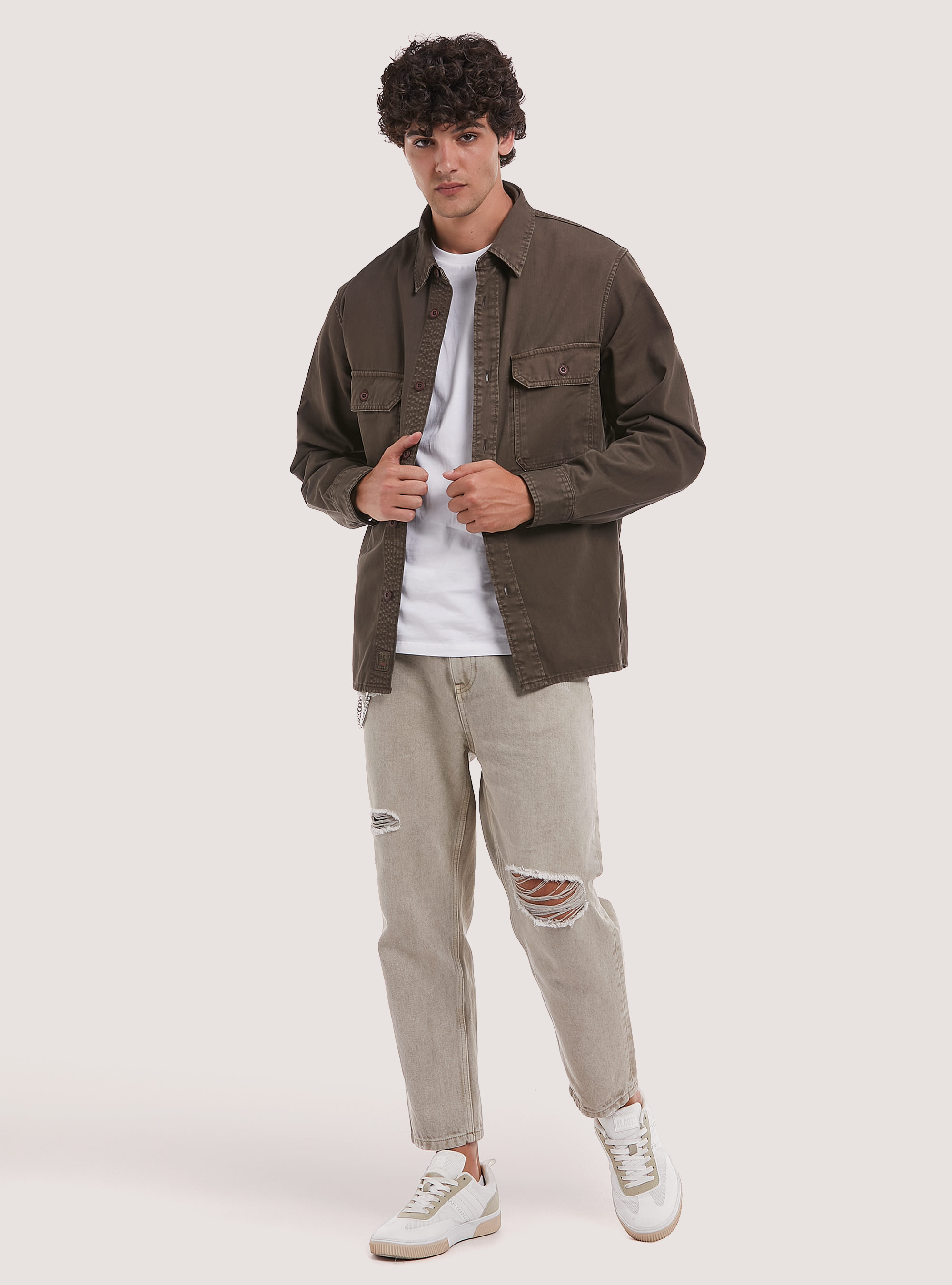 Camicia Army con tasconi in cotone, BR1 BROWN DARK