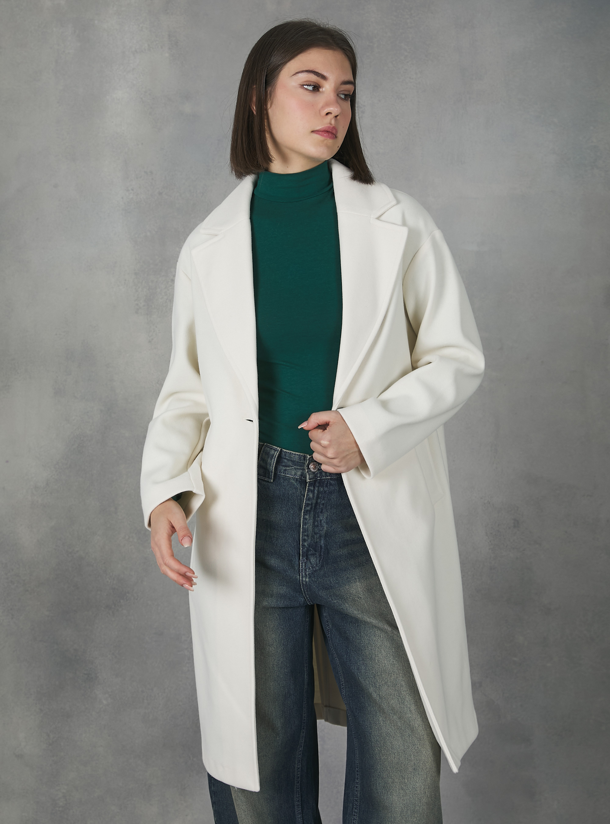 Plain-coloured gauze knit coat, WH3 WHITE