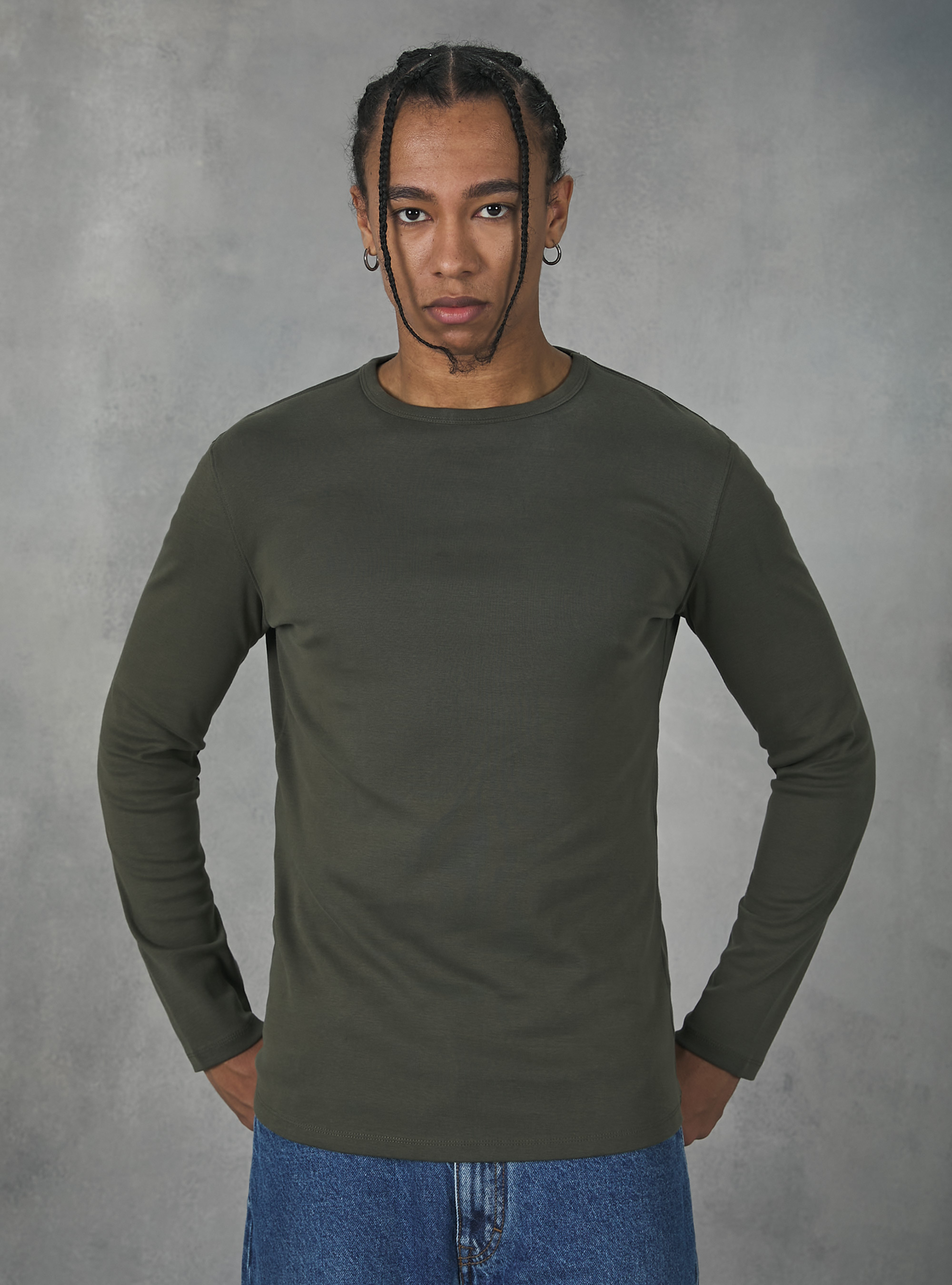 Long-sleeved cotton T-shirt, KY2 KAKY MEDIUM