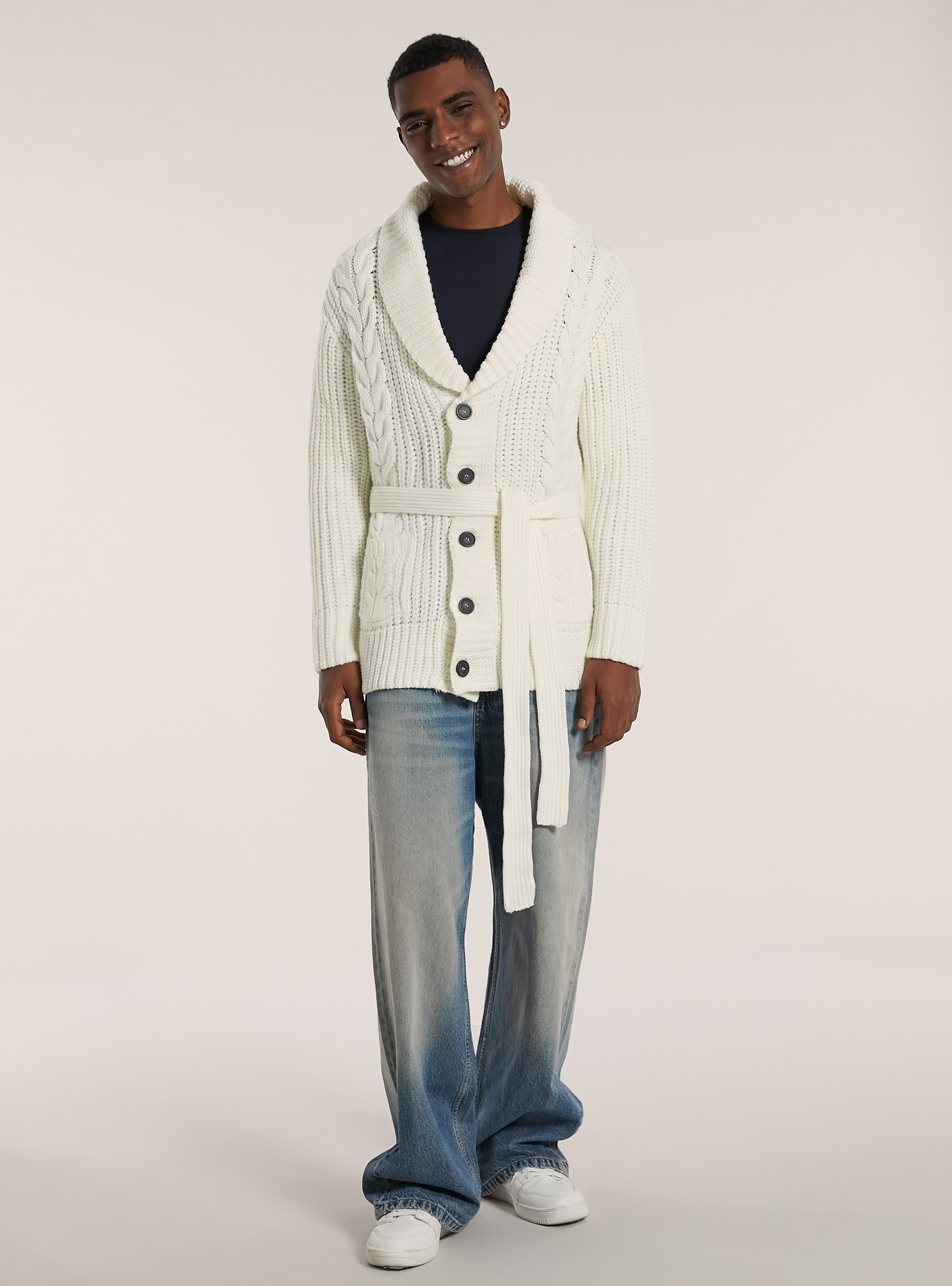 Pullover cardigan a trecce aperto, WH2 WHITE