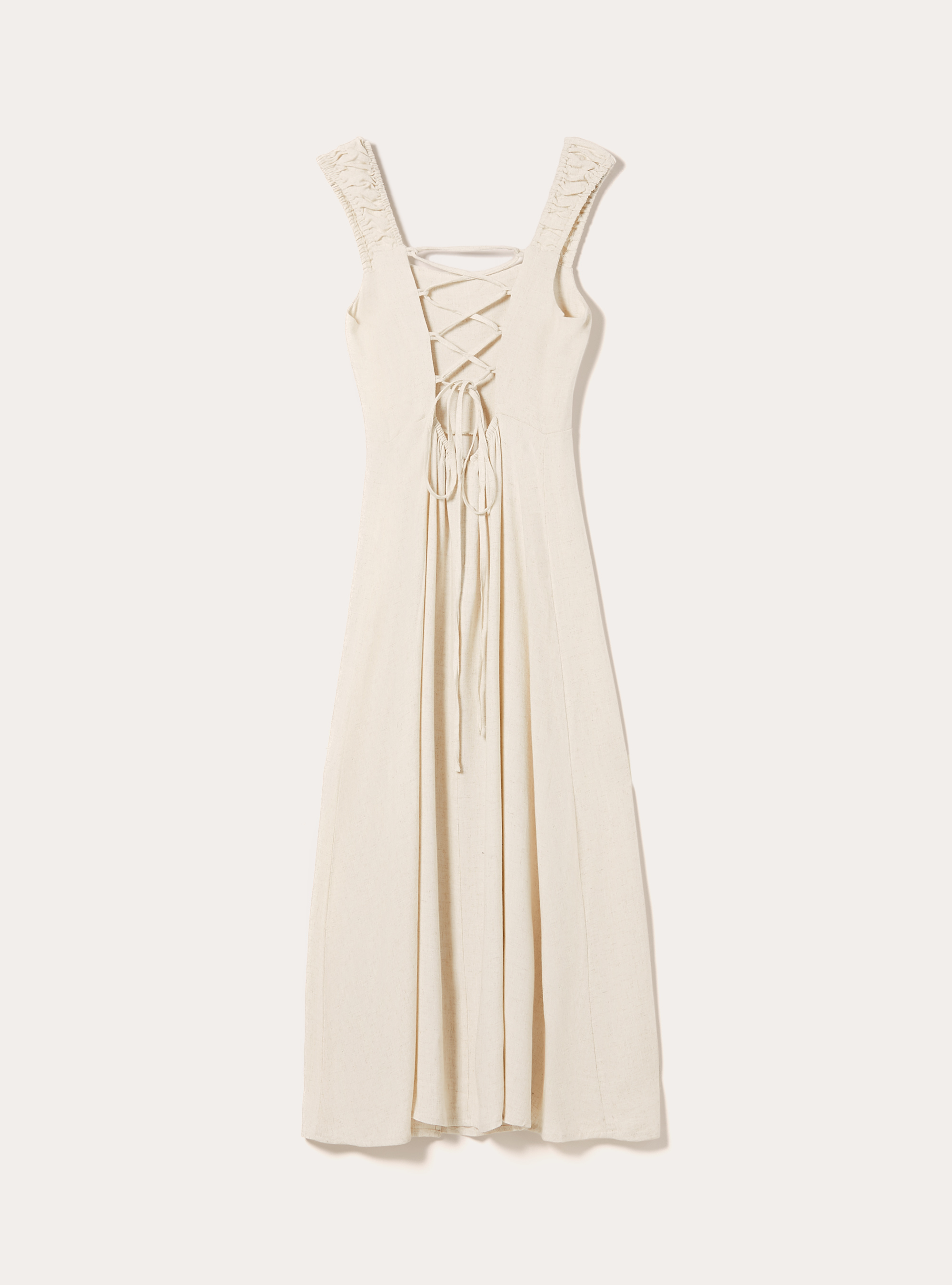 Linen-blend dress with open back, MBG3 BEIGE MEL LIGHT
