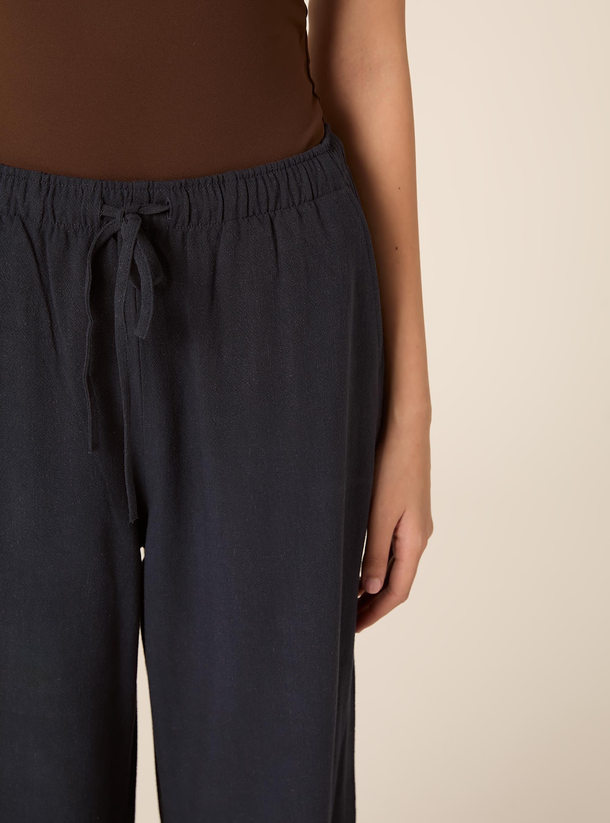 Pantaloni wide leg in misto lino, NA2 NAVY MEDIUM
