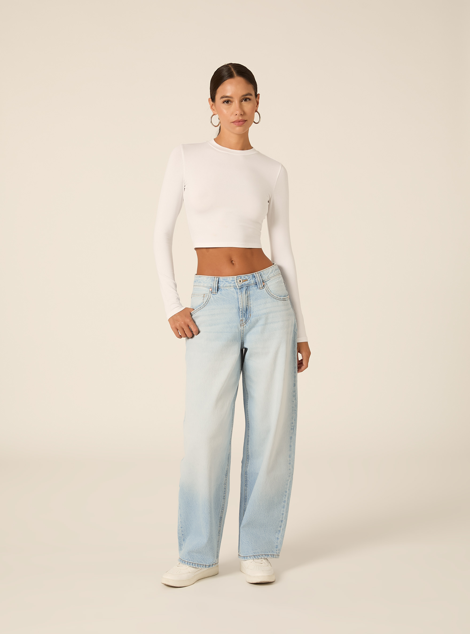 Maglia crop a maniche lunghe, WH2 WHITE