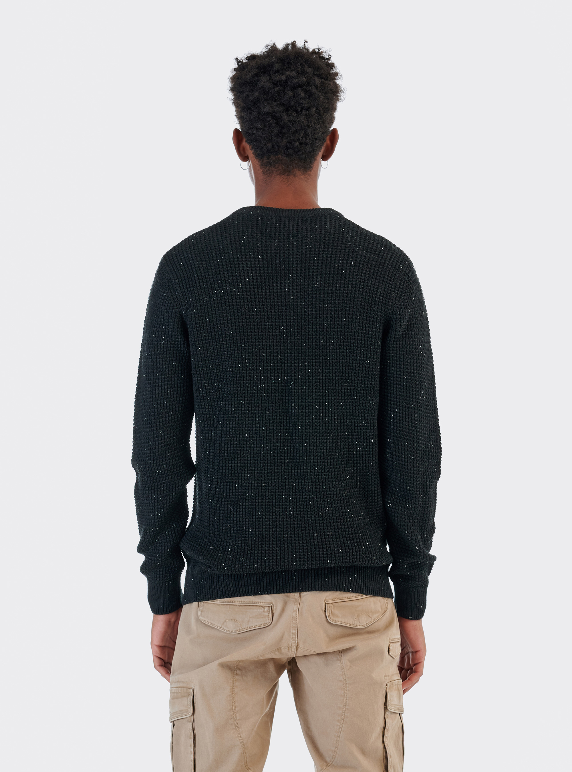Round neckpullover with naps in wool blend, BLACK