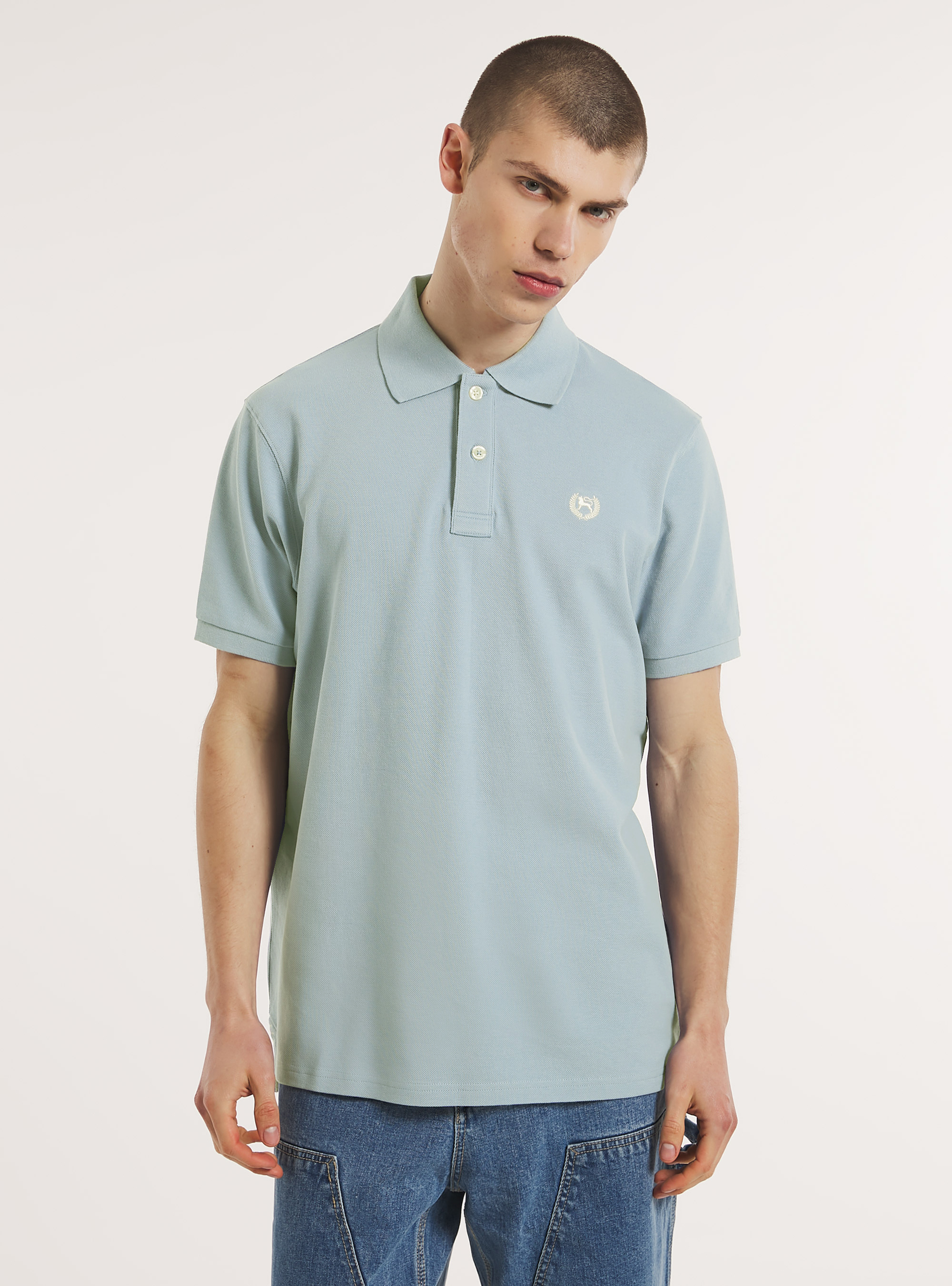 Cotton piqu&eacute; polo shirt with embroidery, AZ3 AZURE LIGHT