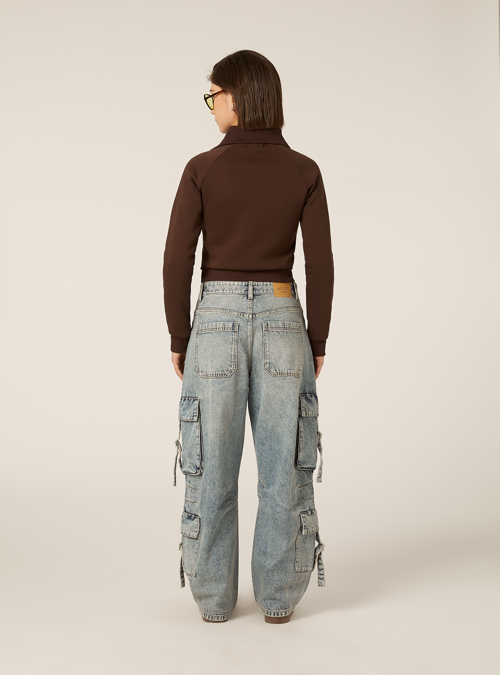 Sudadera con cremallera y cuello con solapa, BR1 BROWN DARK