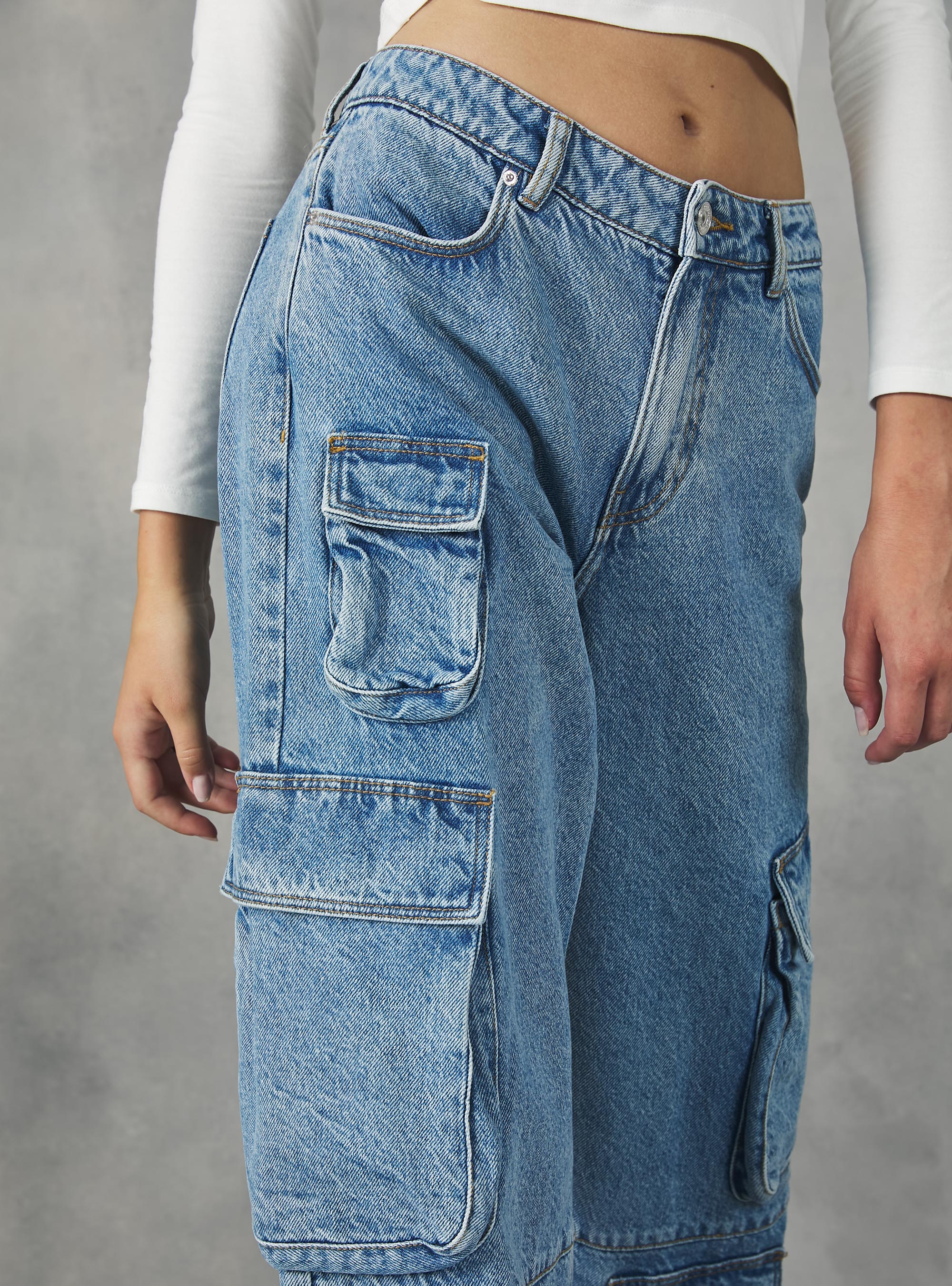 Multi cargo comfort fit jeans, D006 AZURE