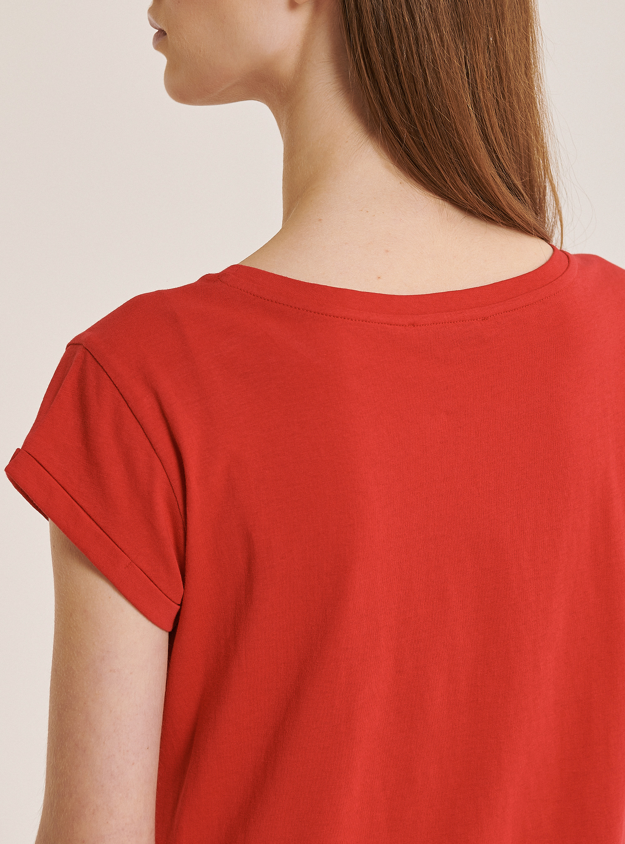 Basic cotton T-shirt with breast pocket, C3376 RED