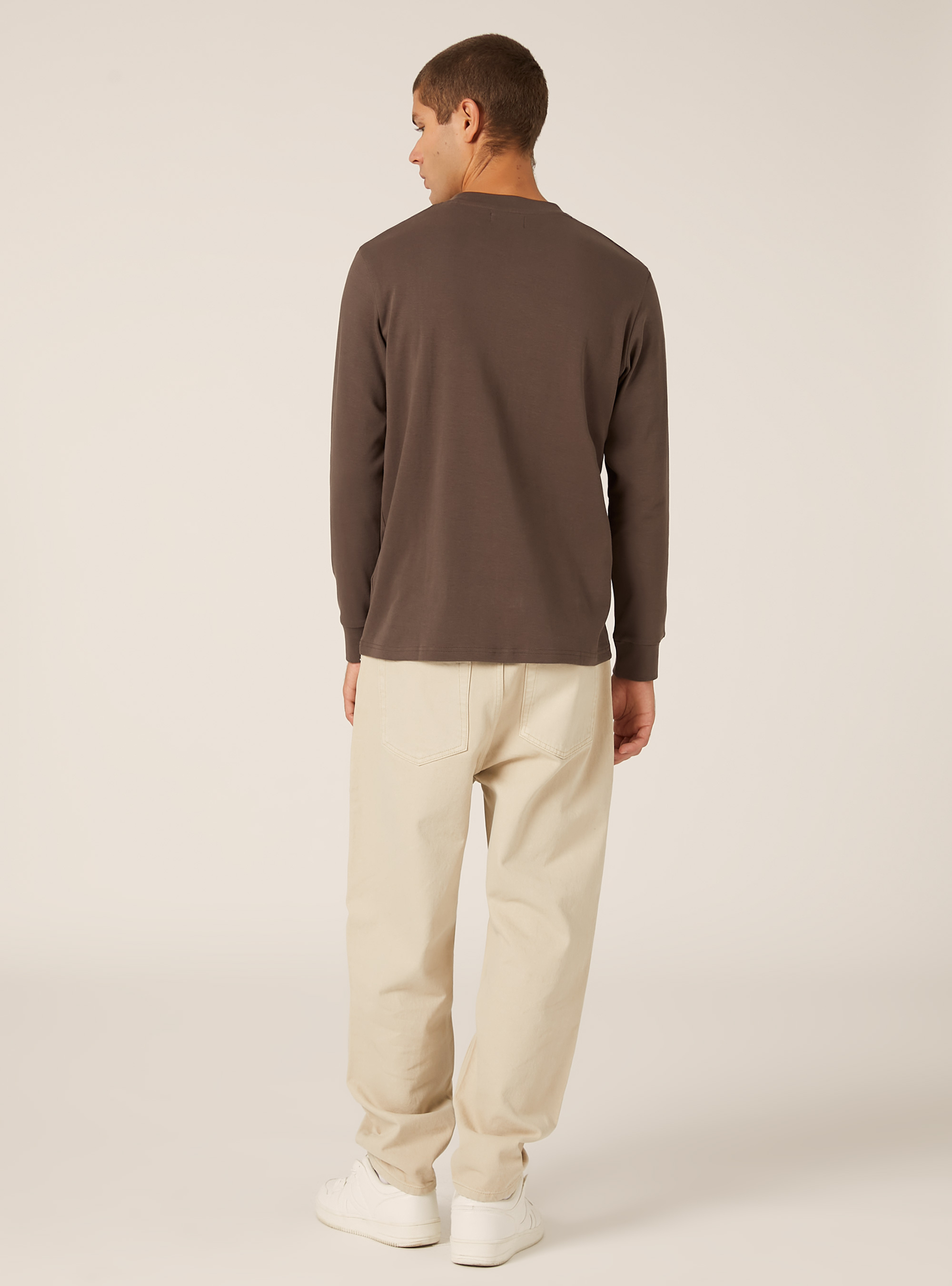 Langärmliges Baumwoll-T-Shirt, BR1 BROWN DARK