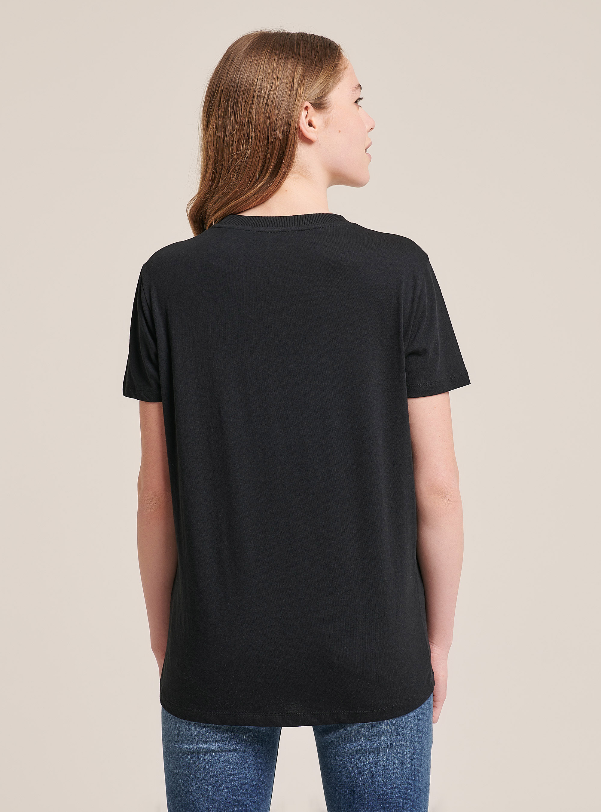 T-shirt col rond avec imprimé, C101 BLACK