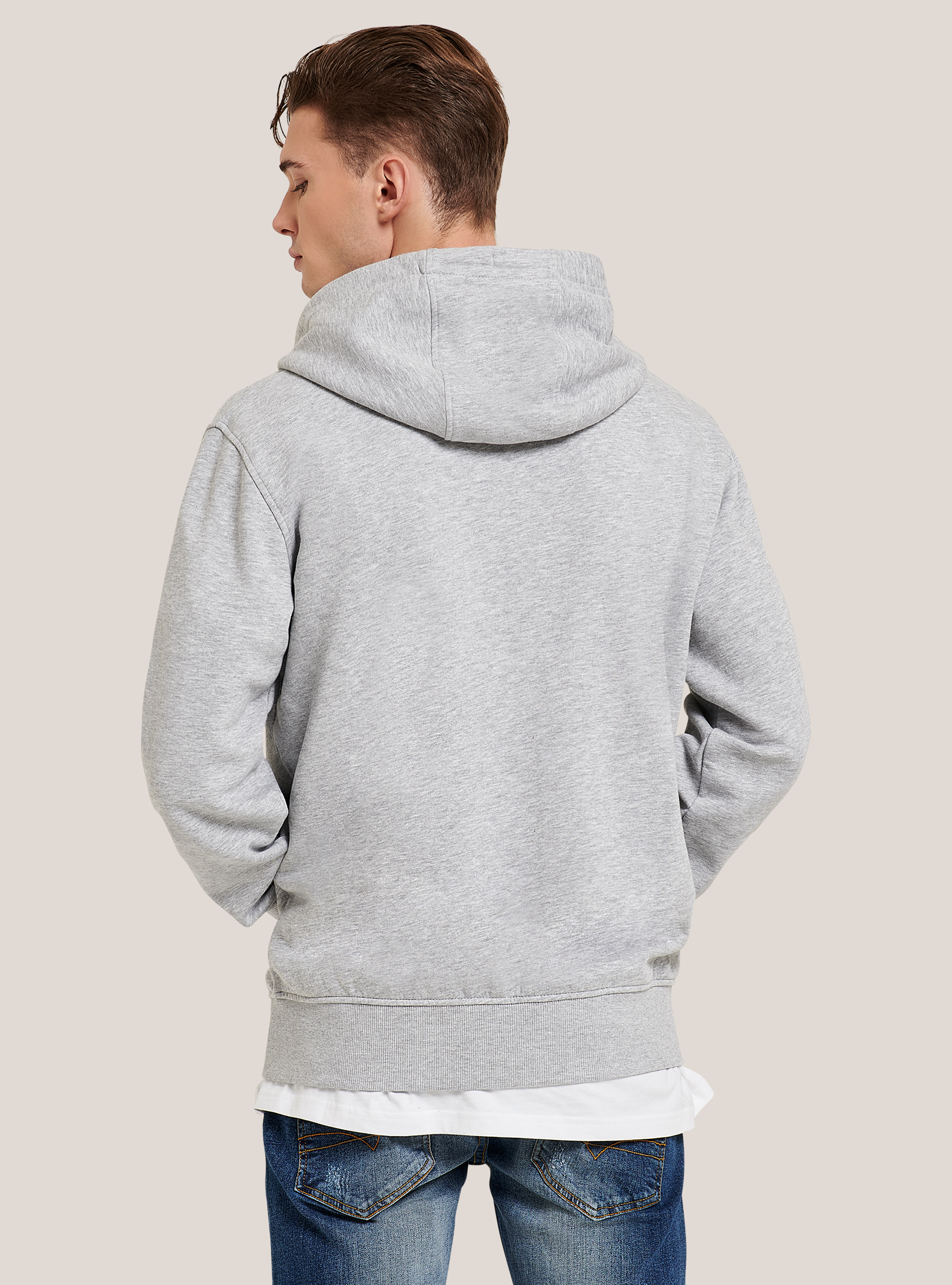 Felpa con zip e cappuccio in cotone, GRIGIO CHIARO MELANGE