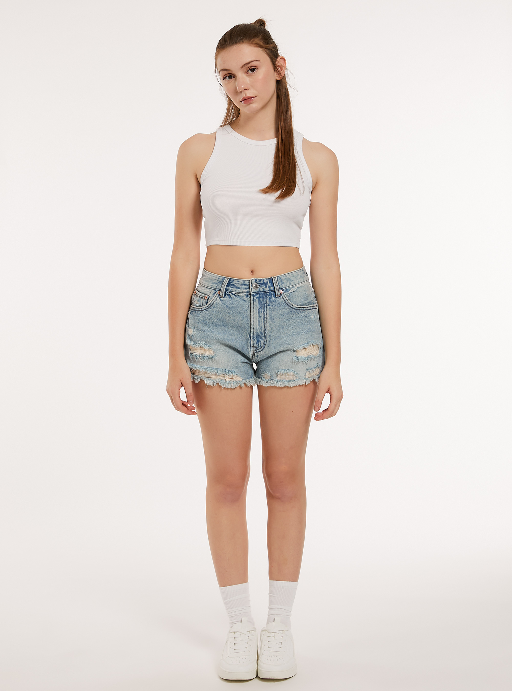 Denim-Shorts mit Unterbrechungen, D005 LIGHT BLUE