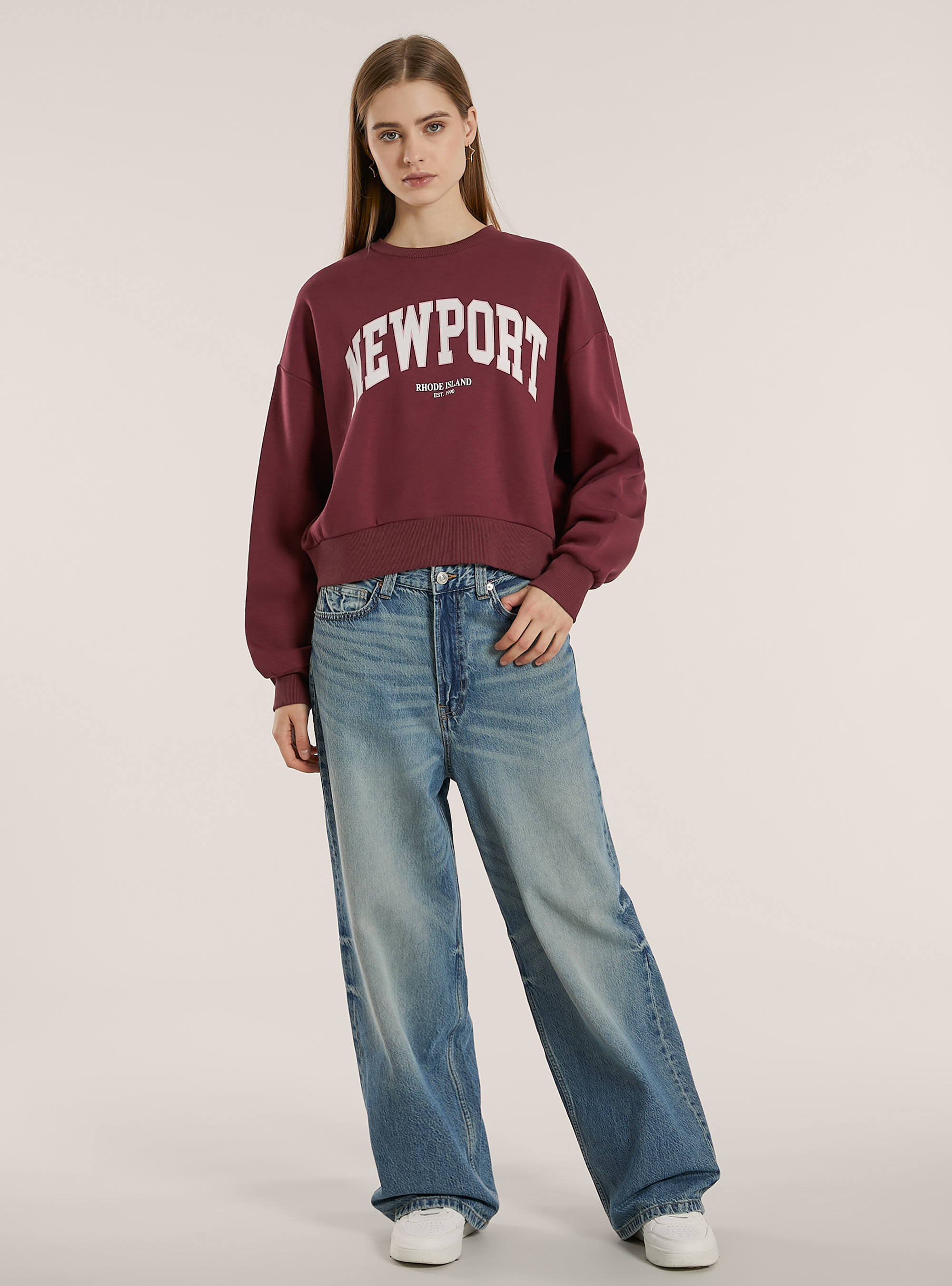 Sweatshirt mit Boxy-Fit und City-Print, BO1 BORDEAUX DARK