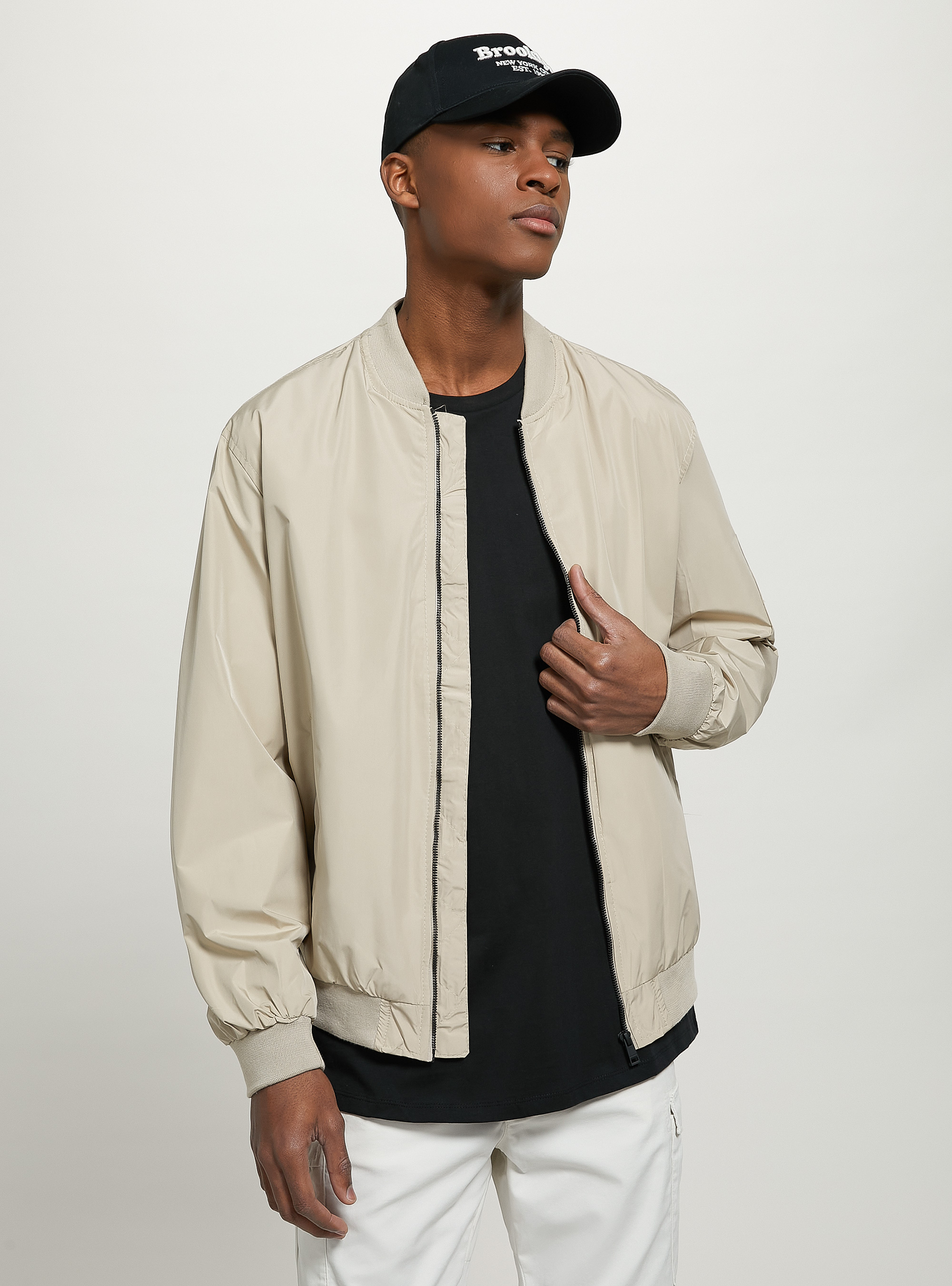 Windproof regular fit bomber jacket, BG3 BEIGE LIGHT
