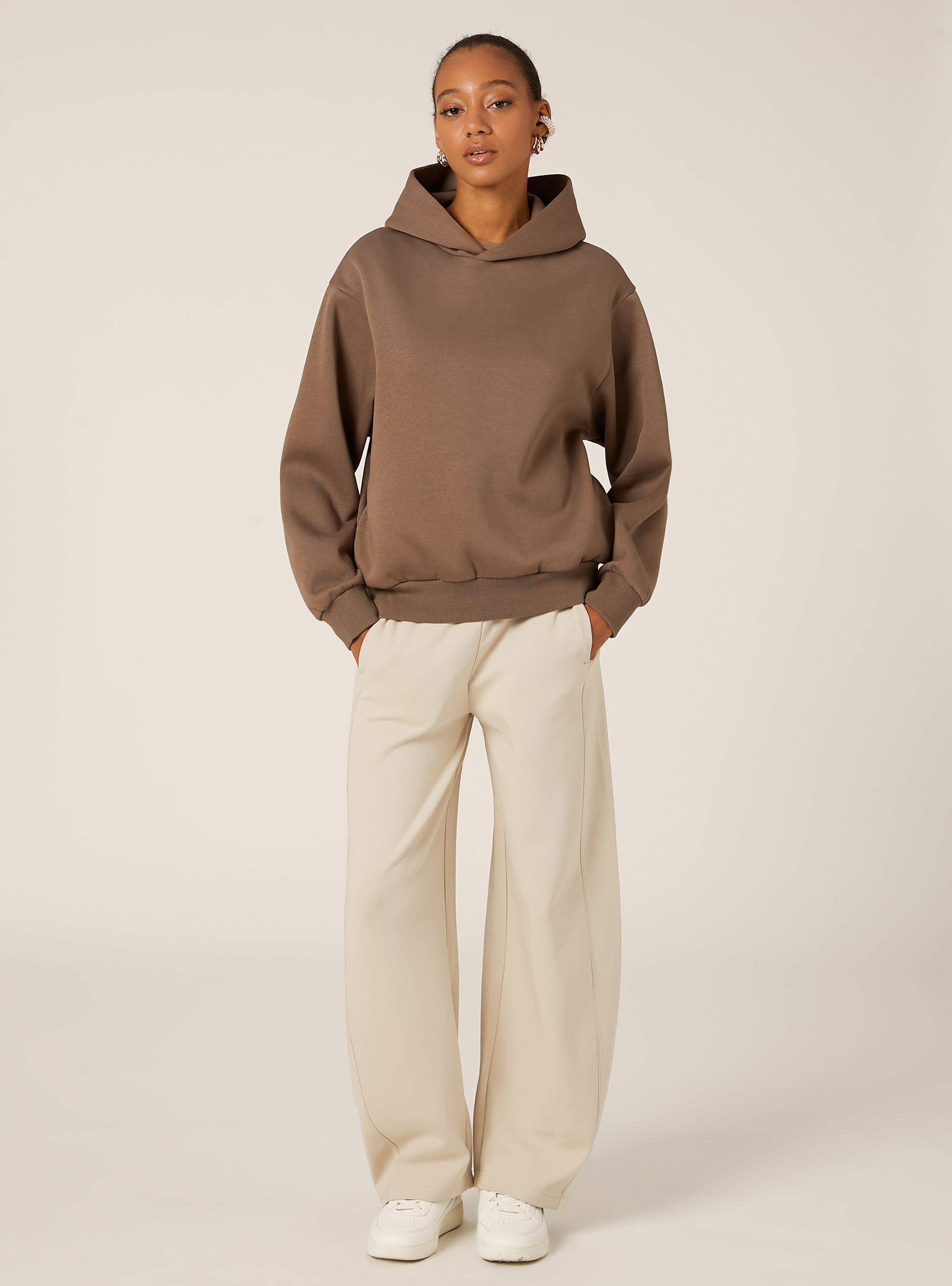 Felpa boxy over fit, BR3 BROWN LIGHT