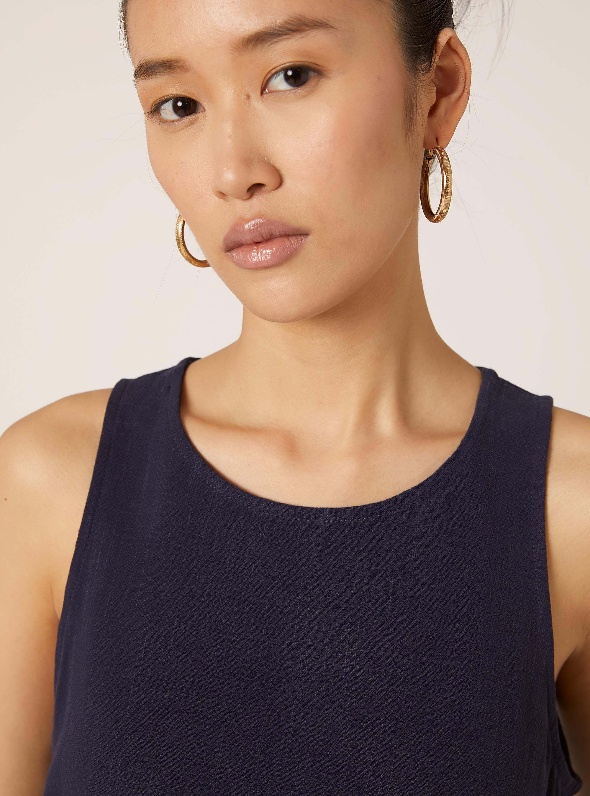 Débardeur court en lin mélangé, NA2 NAVY MEDIUM